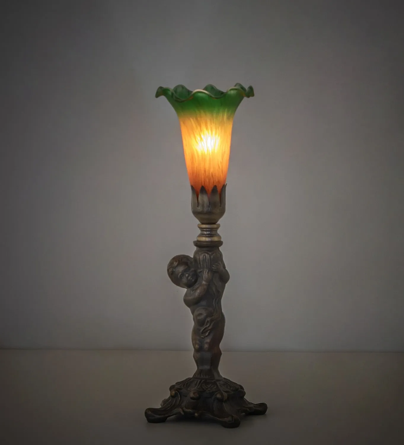Amber/Green Tiffany Pond Lily One Light Mini Lamp