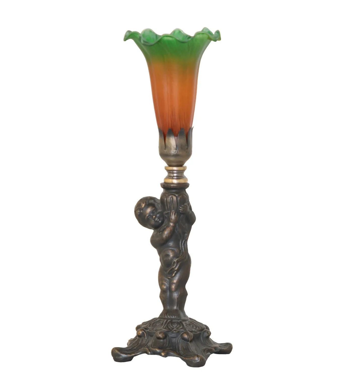 Amber/Green Tiffany Pond Lily One Light Mini Lamp