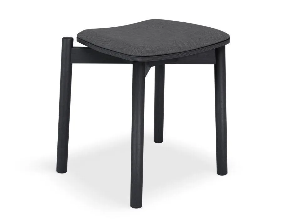 Andi Low Stool - Black Ash with Pad - 45cm - Charcoal Fabric Seat Pad