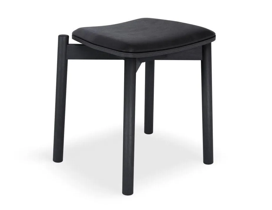 Andi Low Stool - Black Ash with Pad - 45cm - Charcoal Fabric Seat Pad