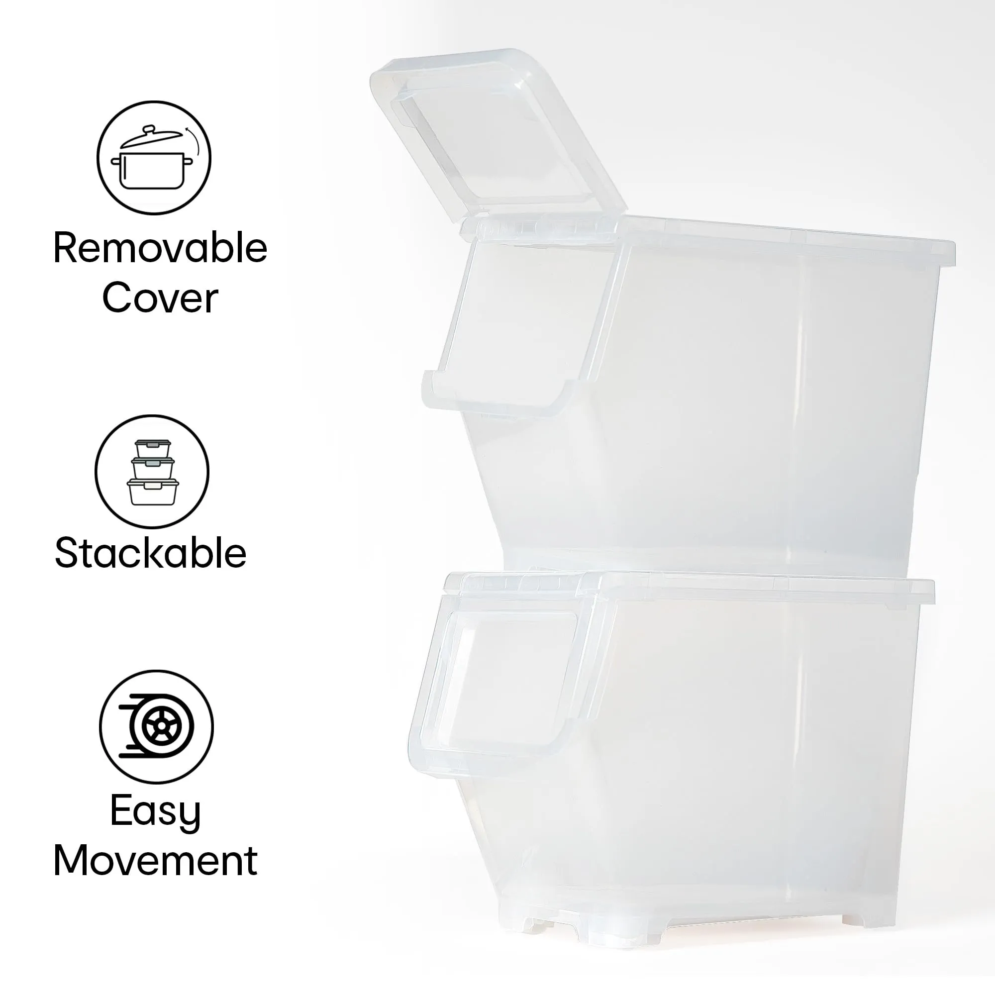 Anko Rectangular Multipurpose Plastic Storage Container with Wheels - 12L | Stackable Movable Organizer for Kitchen, Bedroom, Kids Room, Wardrobe with Removable Lid | BPA Free | Clear, 40 x 31 x 22cm