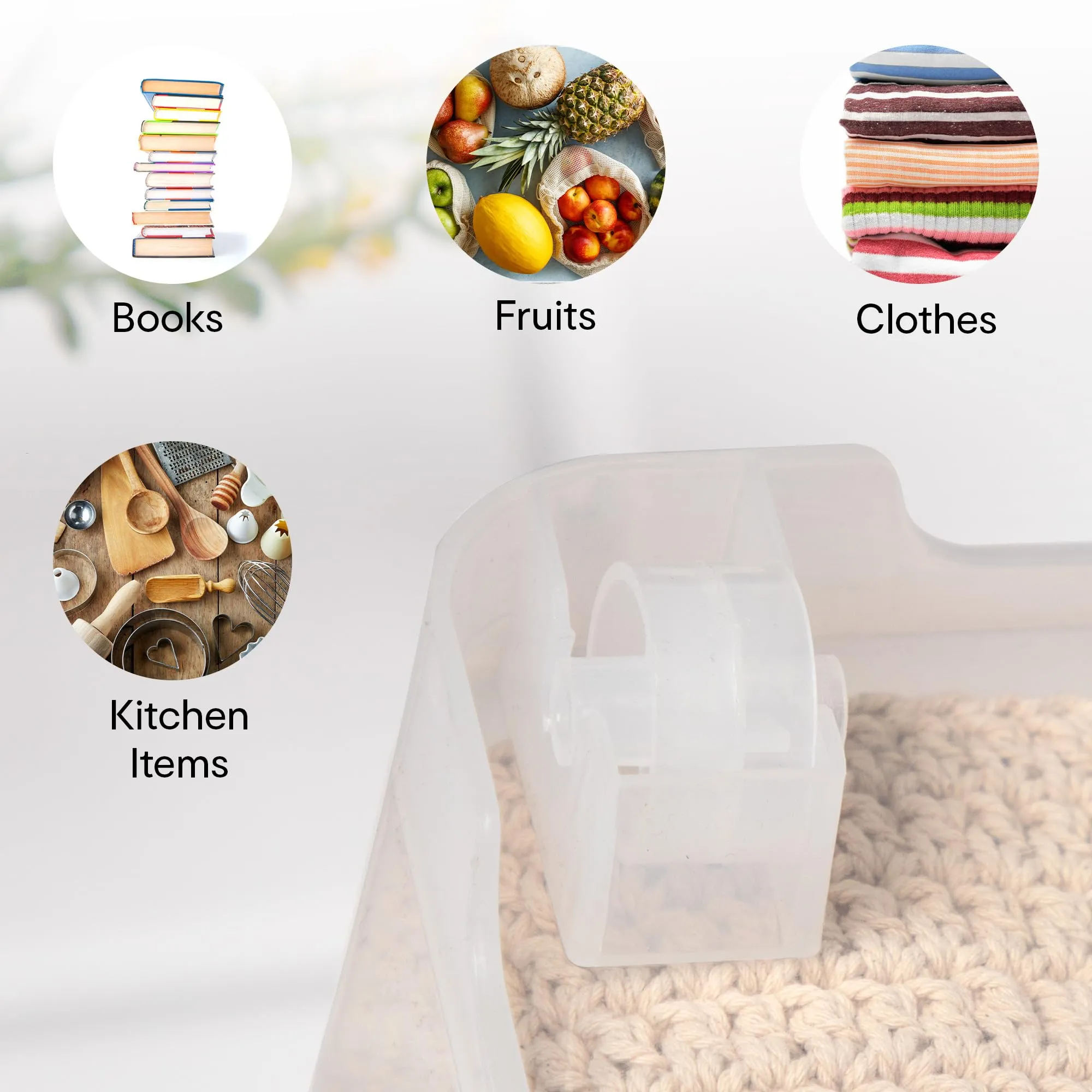 Anko Rectangular Multipurpose Plastic Storage Container with Wheels - 12L | Stackable Movable Organizer for Kitchen, Bedroom, Kids Room, Wardrobe with Removable Lid | BPA Free | Clear, 40 x 31 x 22cm
