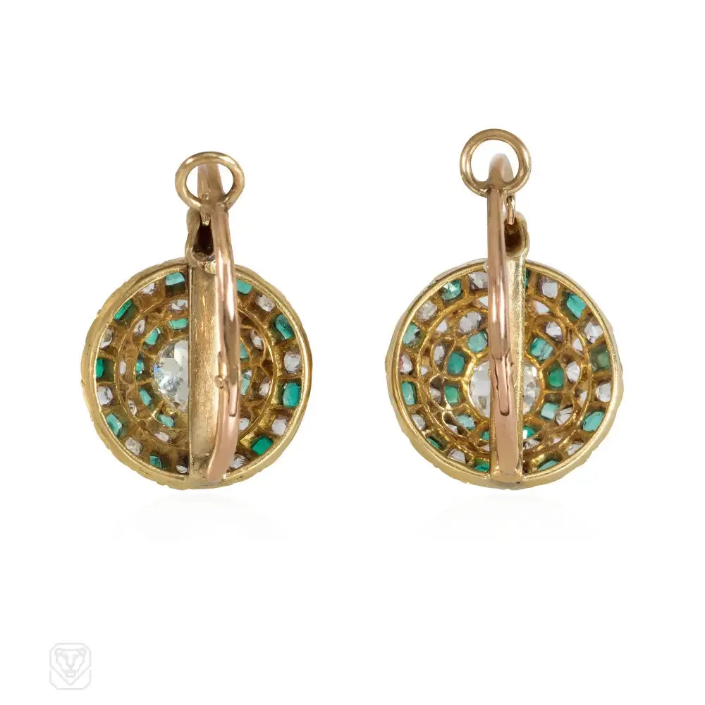 Antique gold, diamond, and emerald dormeuse earrings