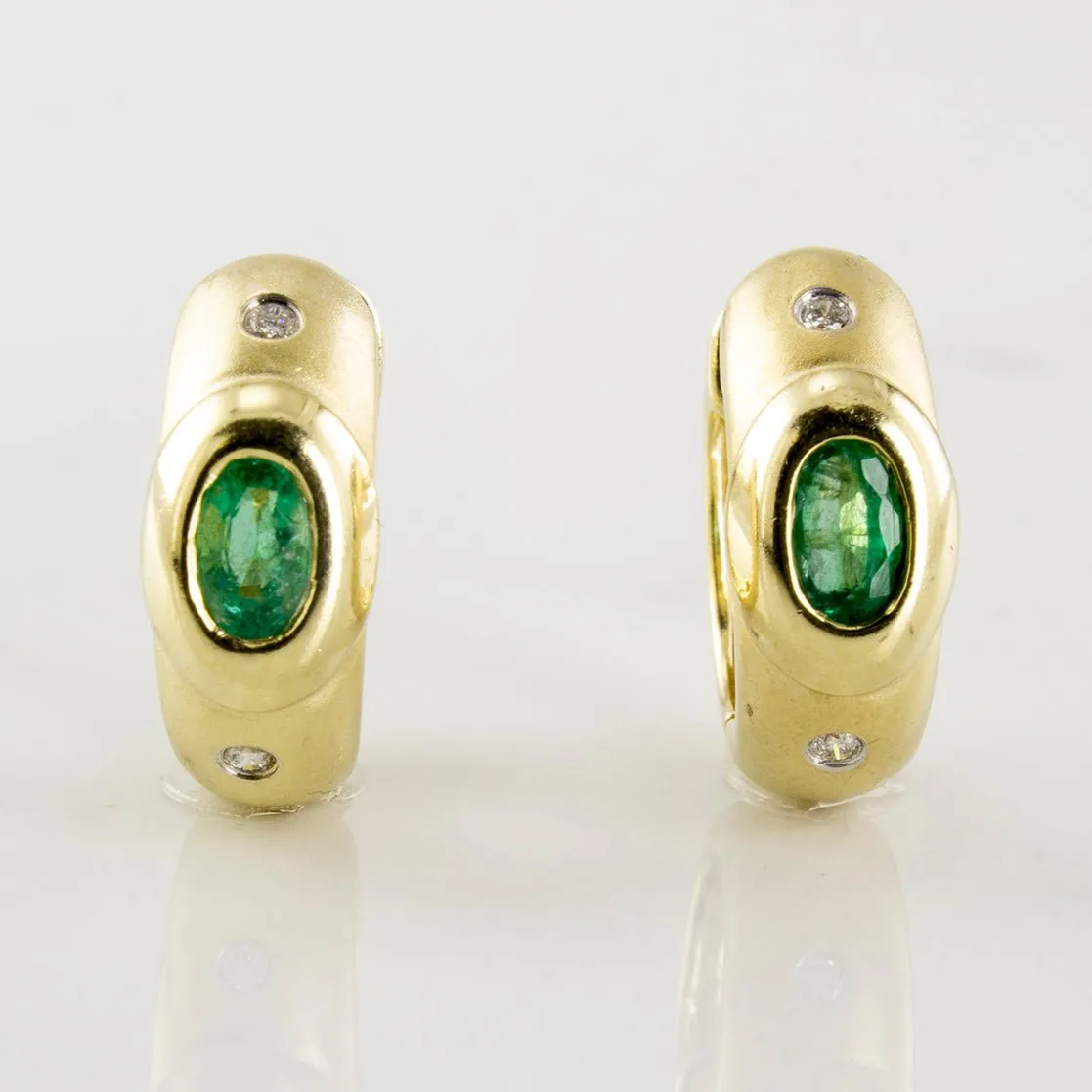 'Birks' Oval Emerald & Diamond Accent Hoop Earrings | 0.04ctw, 0.46ctw |