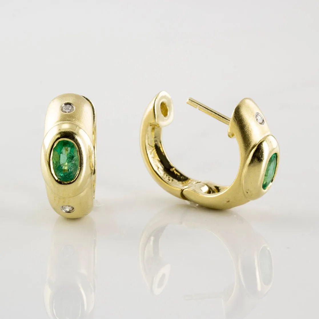 'Birks' Oval Emerald & Diamond Accent Hoop Earrings | 0.04ctw, 0.46ctw |