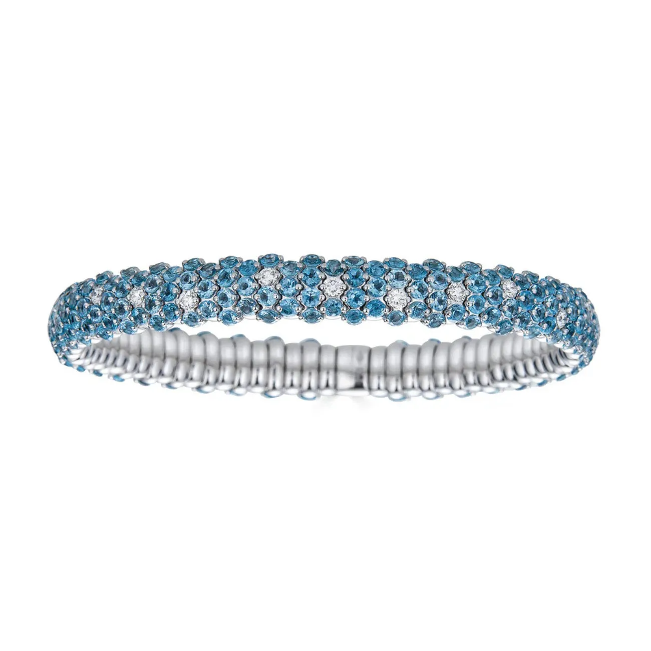 Blue Topaz 18K White Gold Domed Stretch Bracelet