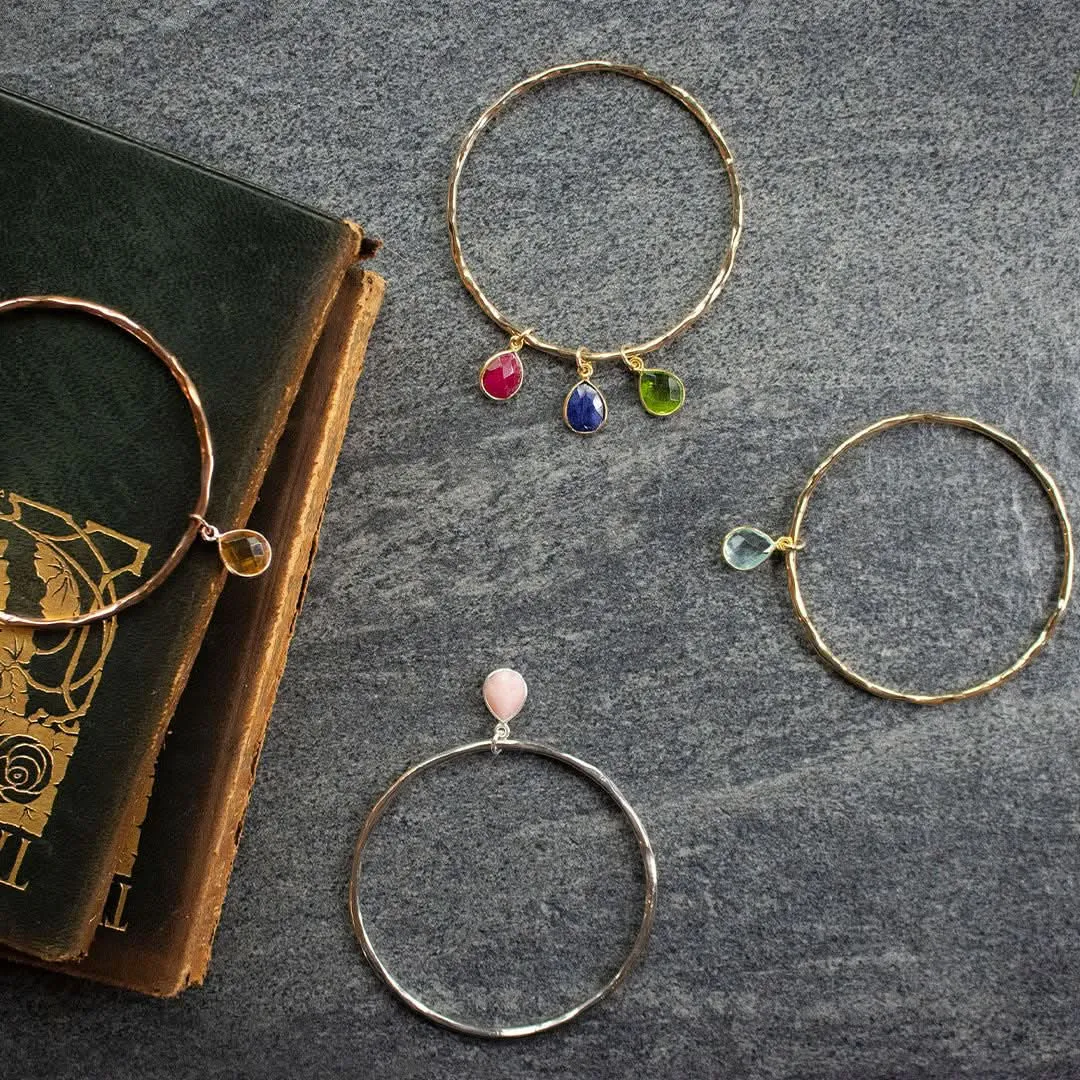 Blue Topaz Charm Bangle | Gold - December