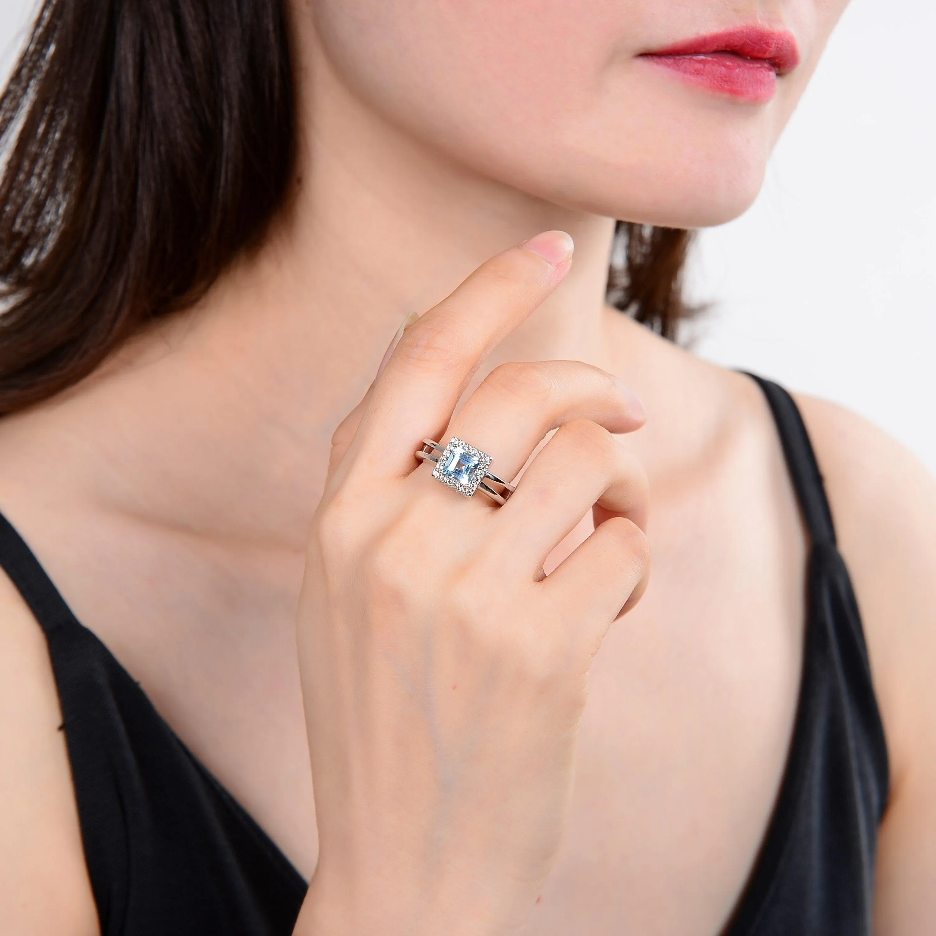 Blue Topaz Chunky Halo Ring