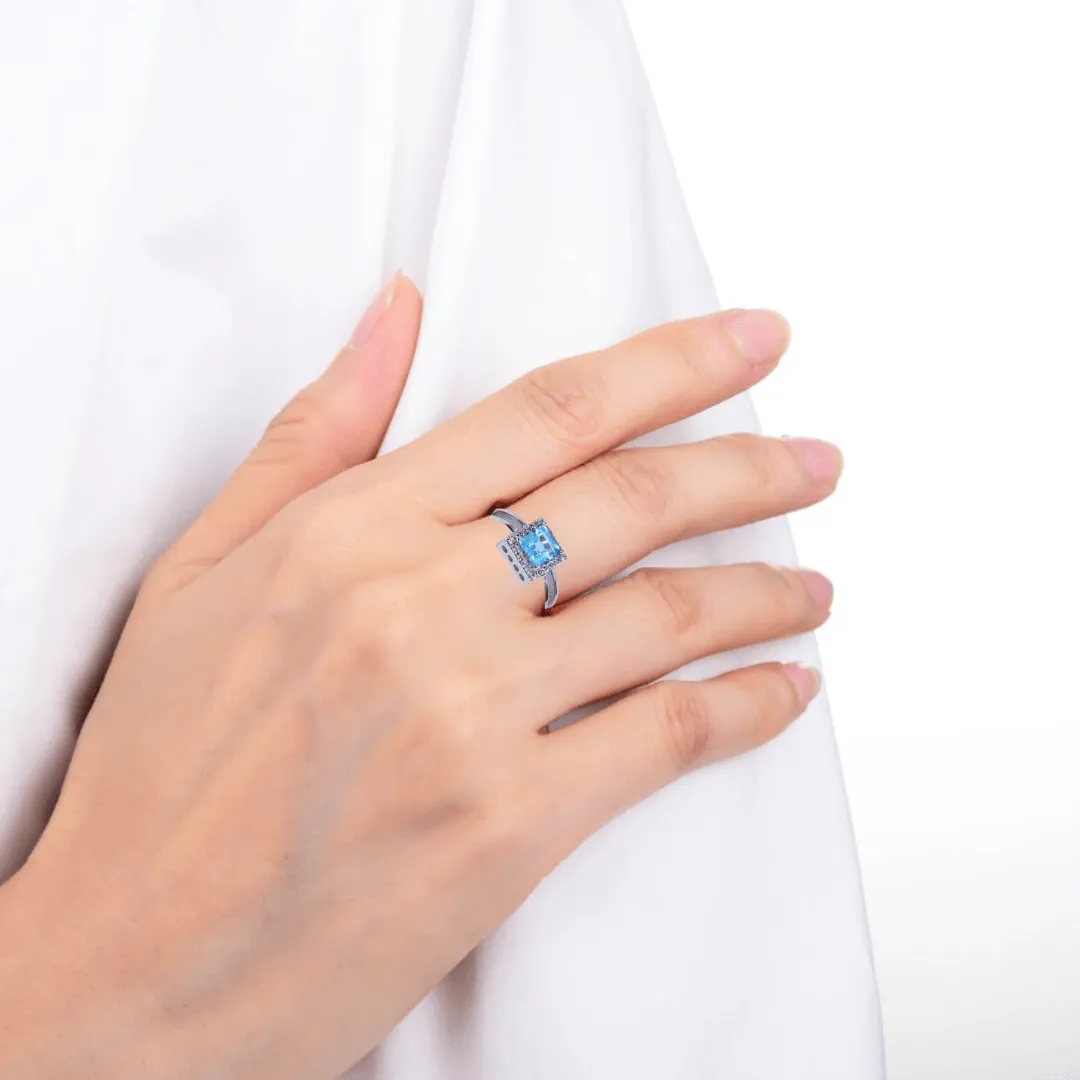 Blue Topaz Chunky Halo Ring