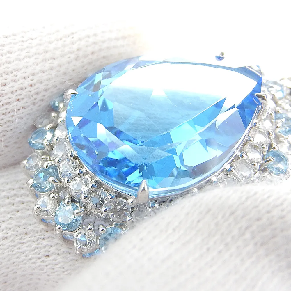 Blue Topaz Pendant K14WG 19.30ct with Clear Stones