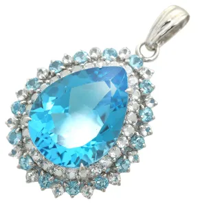 Blue Topaz Pendant K14WG 19.30ct with Clear Stones