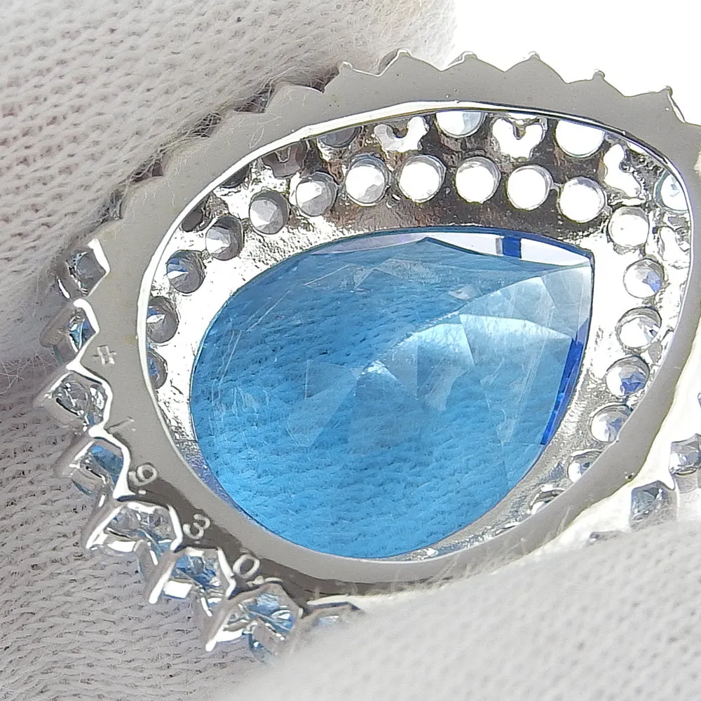 Blue Topaz Pendant K14WG 19.30ct with Clear Stones