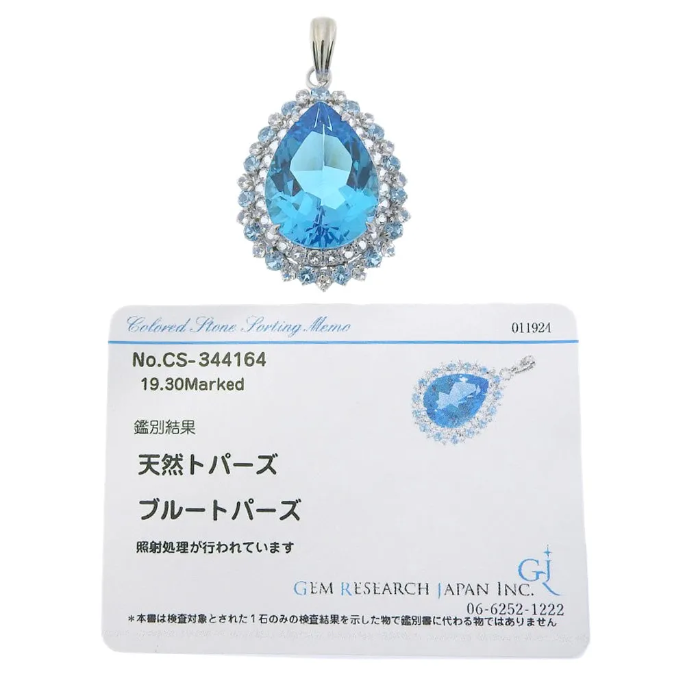 Blue Topaz Pendant K14WG 19.30ct with Clear Stones