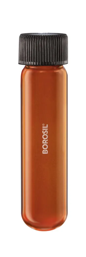Borosil® Tubes, Culture, Round Bottom, Amber, Polytetrafluoroethylene (PTFE)-Lined Polypropylene (PP) Screw Caps, 150mL, CS/50