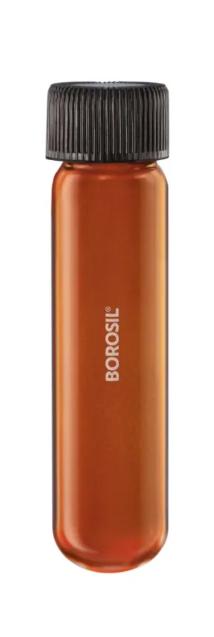 Borosil® Tubes, Culture, Round Bottom, Amber, Polytetrafluoroethylene (PTFE)-Lined Polypropylene (PP) Screw Caps, 150mL, CS/50