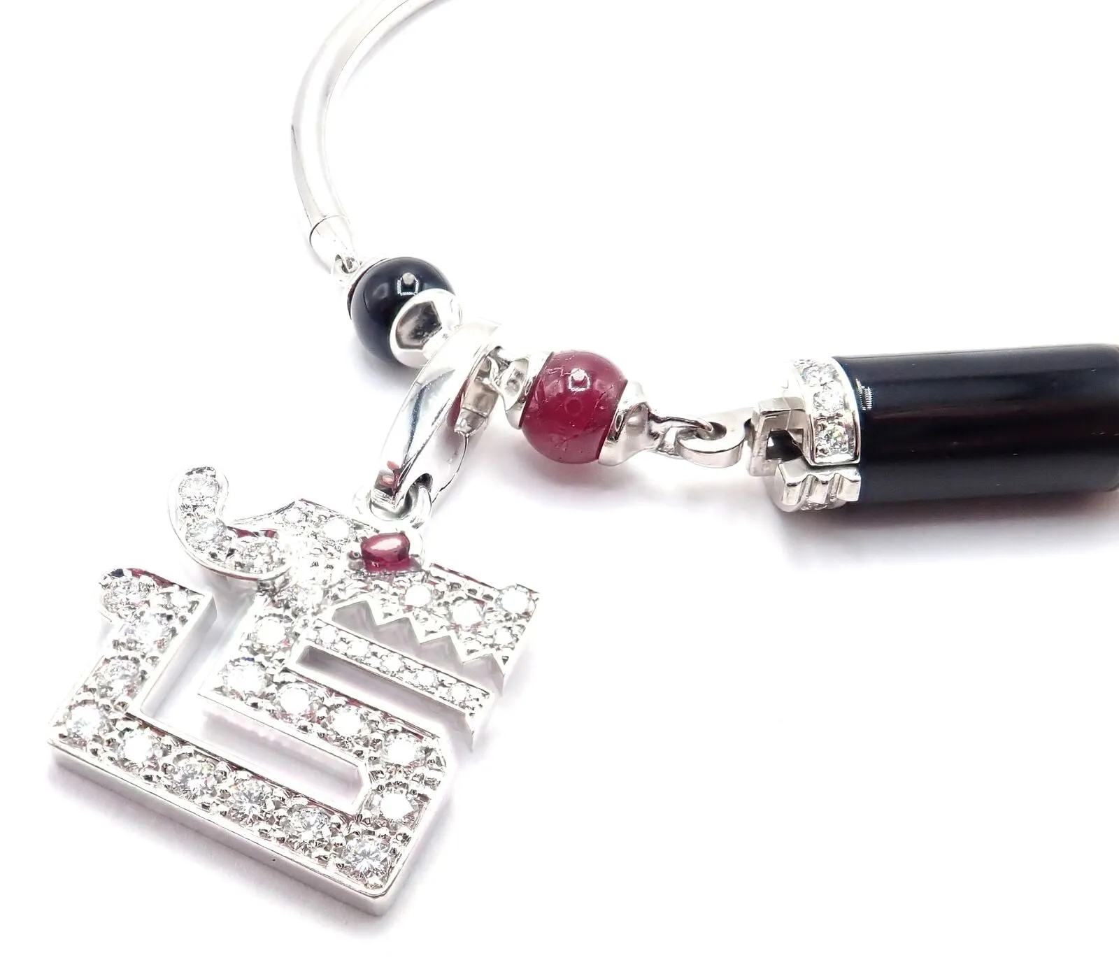 Cartier Le Baiser Du Dragon 18k Gold Diamond Ruby Onyx 2 Charms Bangle Bracelet