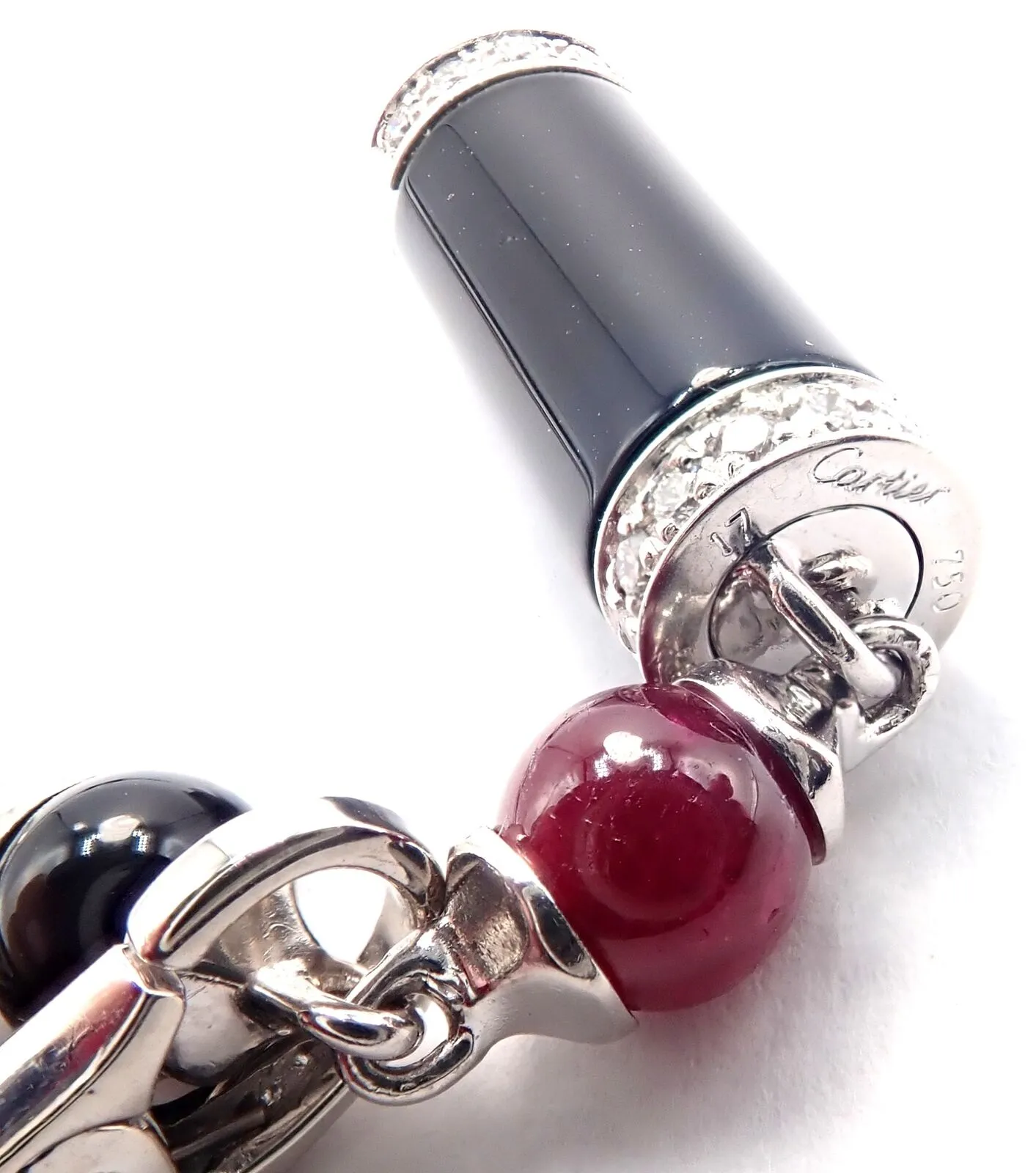Cartier Le Baiser Du Dragon 18k Gold Diamond Ruby Onyx 2 Charms Bangle Bracelet