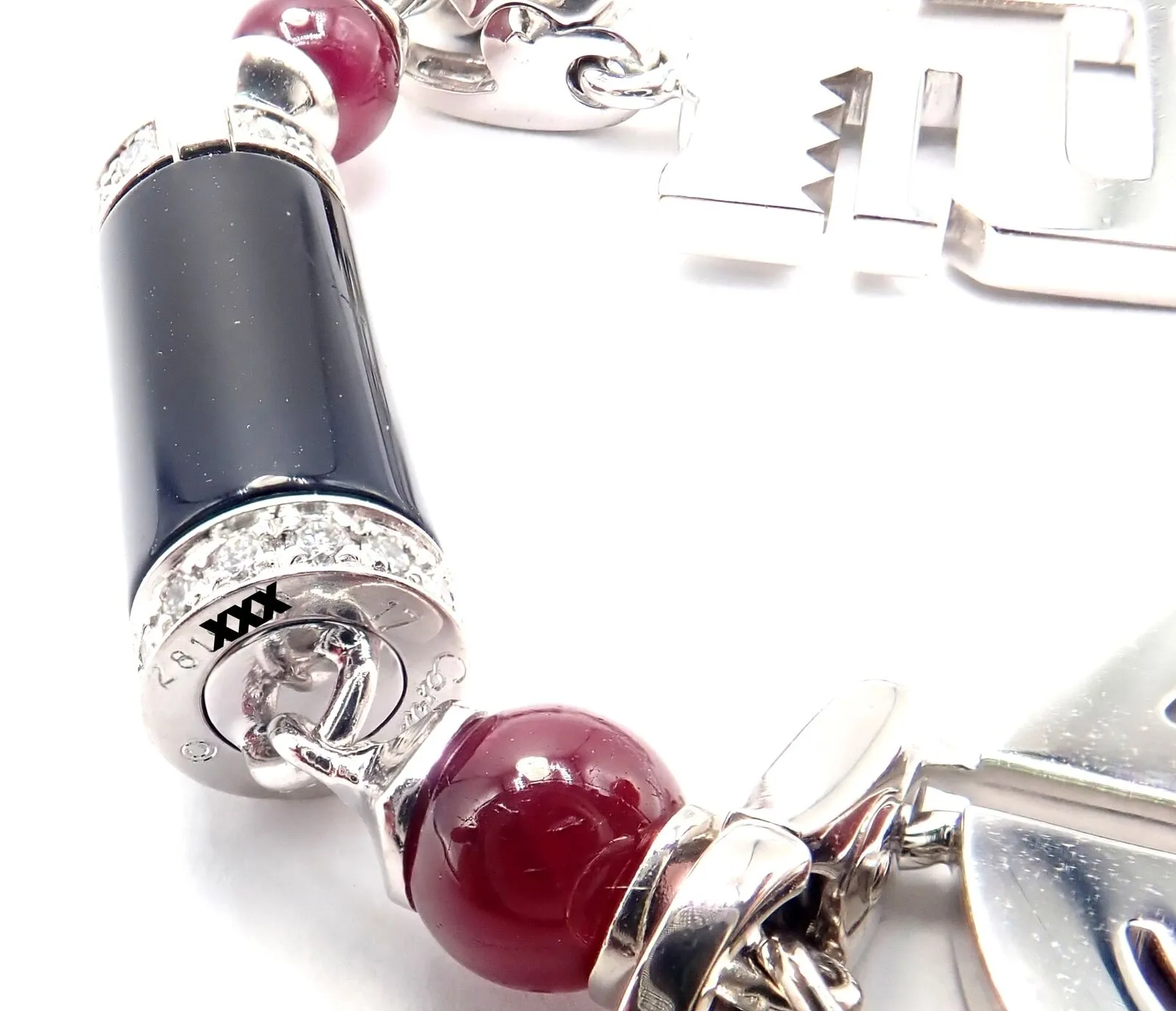 Cartier Le Baiser Du Dragon 18k Gold Diamond Ruby Onyx 2 Charms Bangle Bracelet