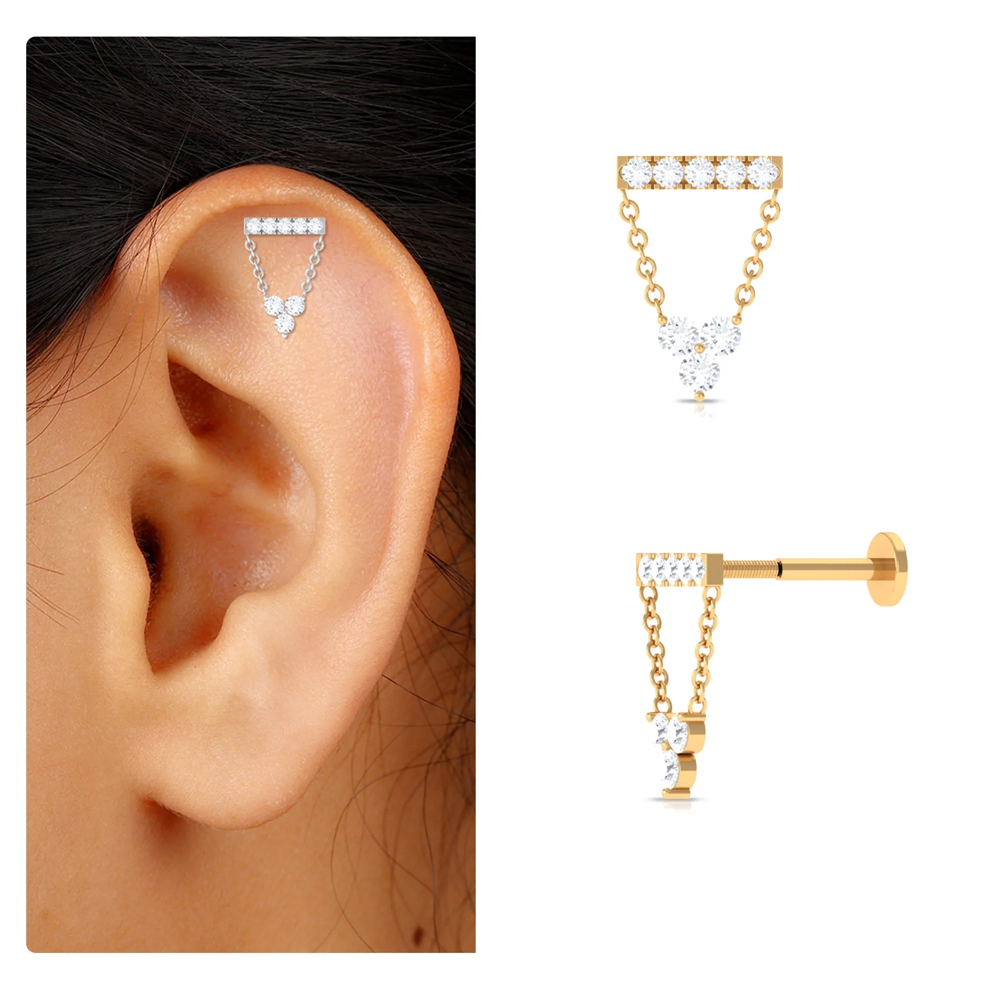 Certified Moissanite Bar Chain Dangling Earring