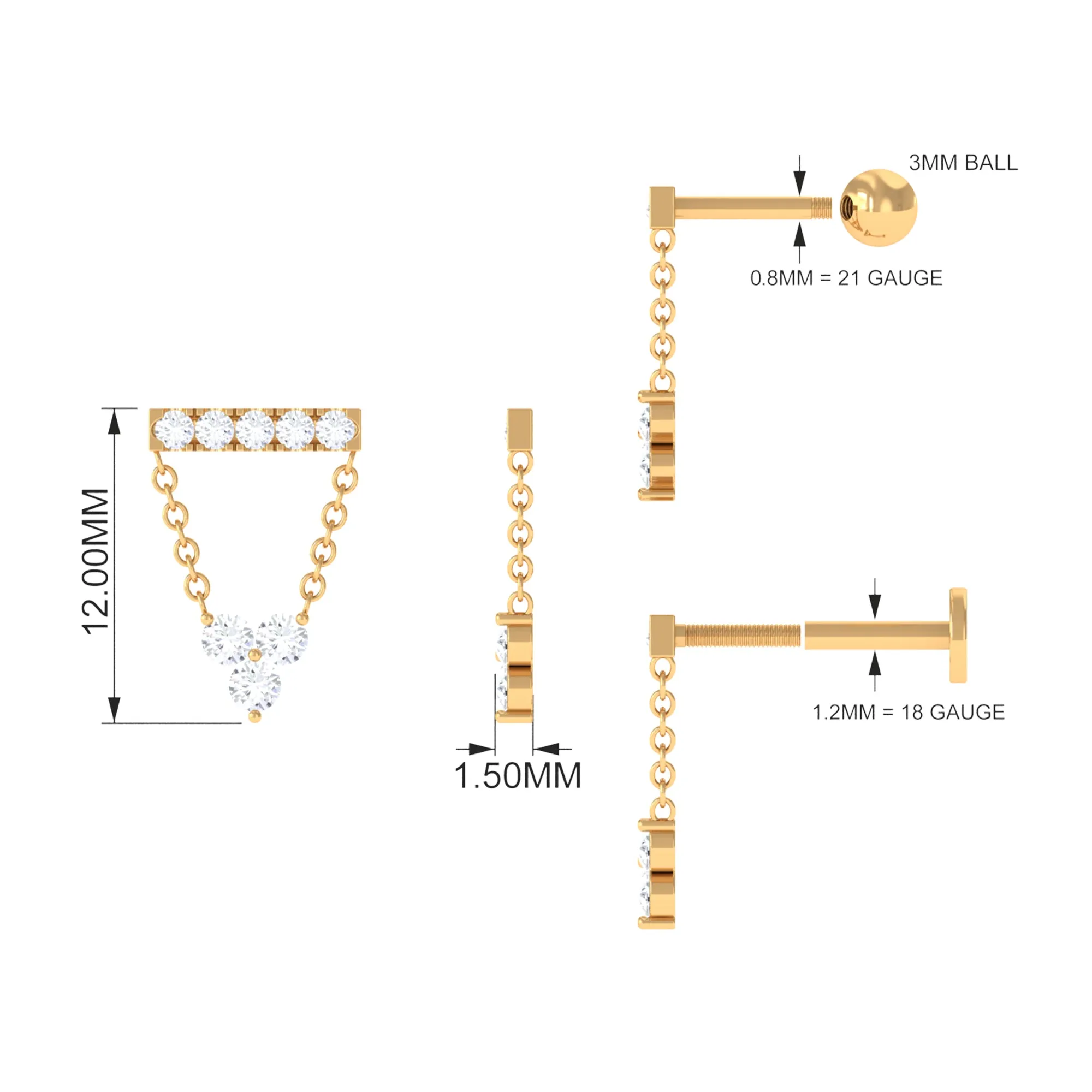 Certified Moissanite Bar Chain Dangling Earring