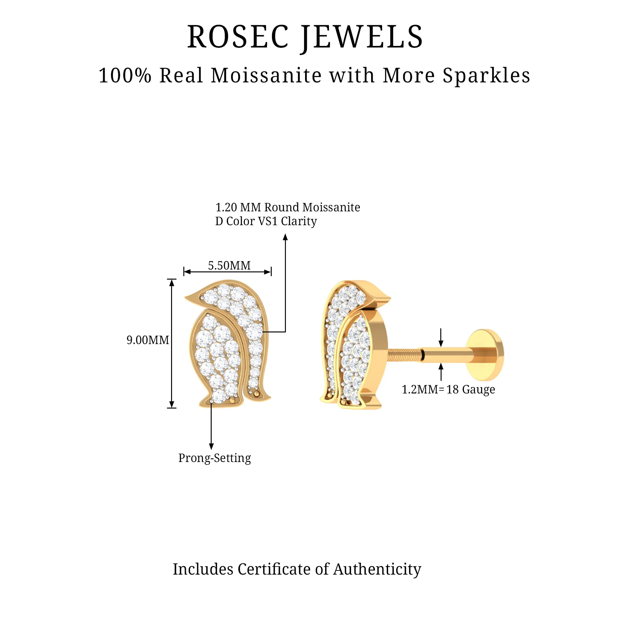 Certified Moissanite Penguin Cartilage Earring
