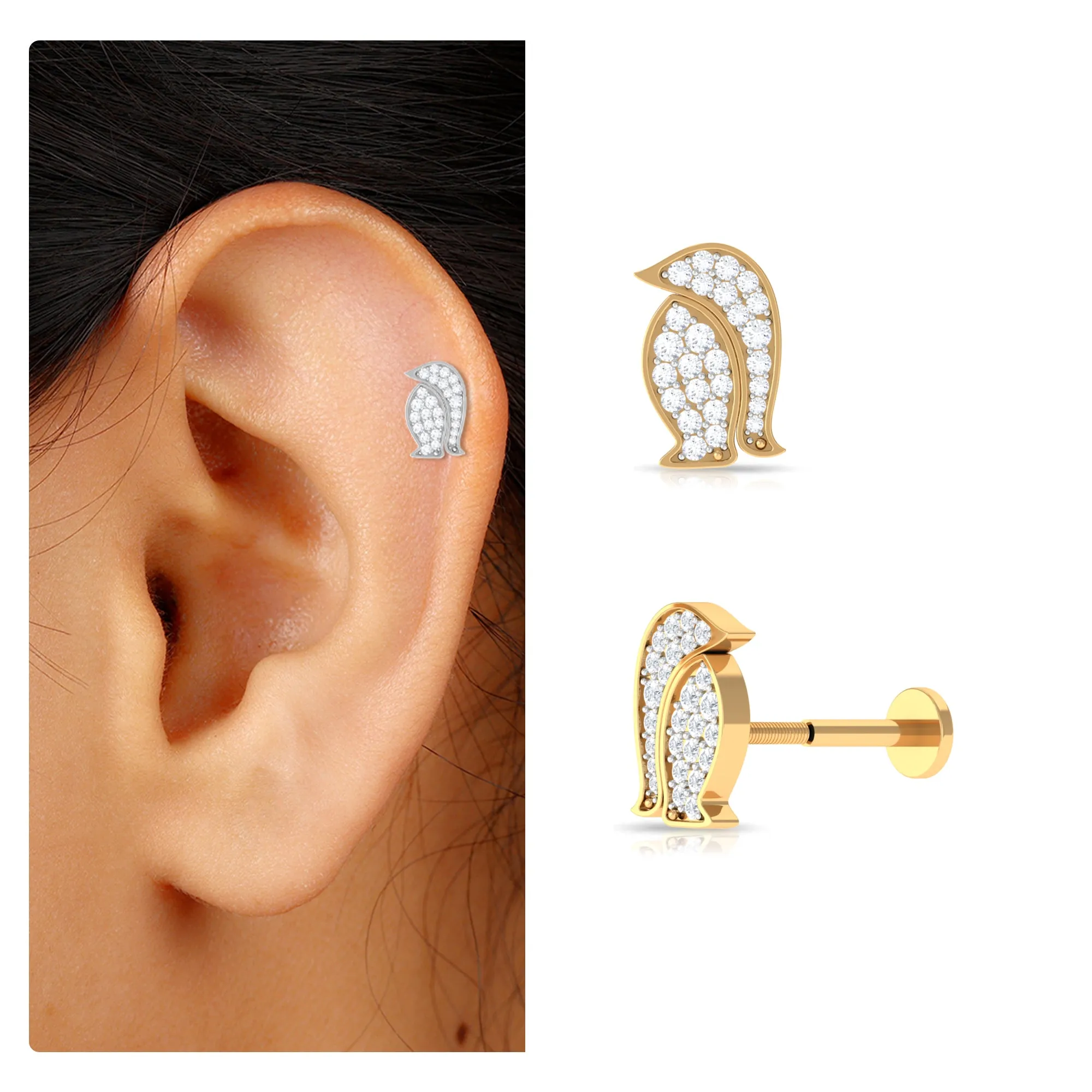 Certified Moissanite Penguin Cartilage Earring