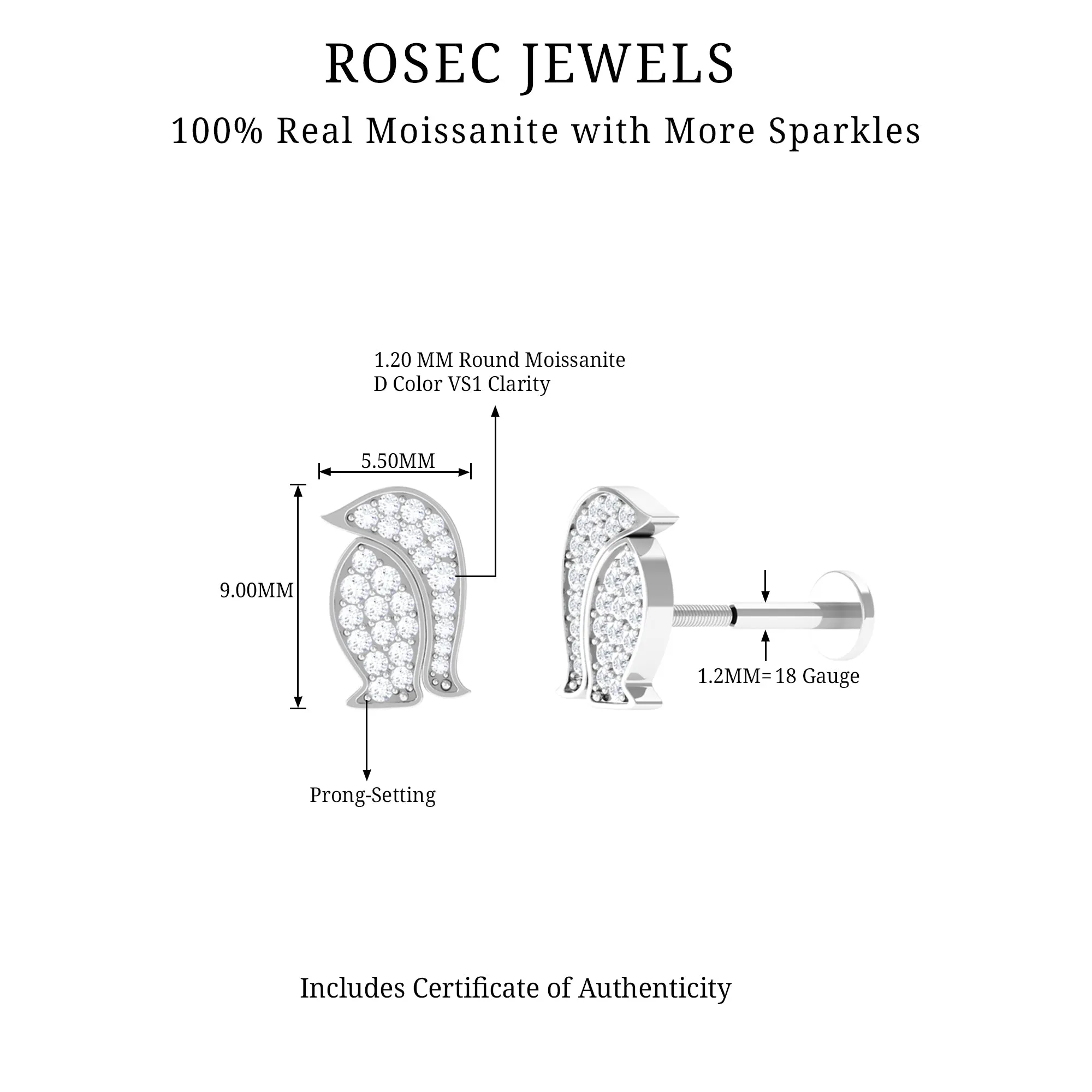 Certified Moissanite Penguin Cartilage Earring