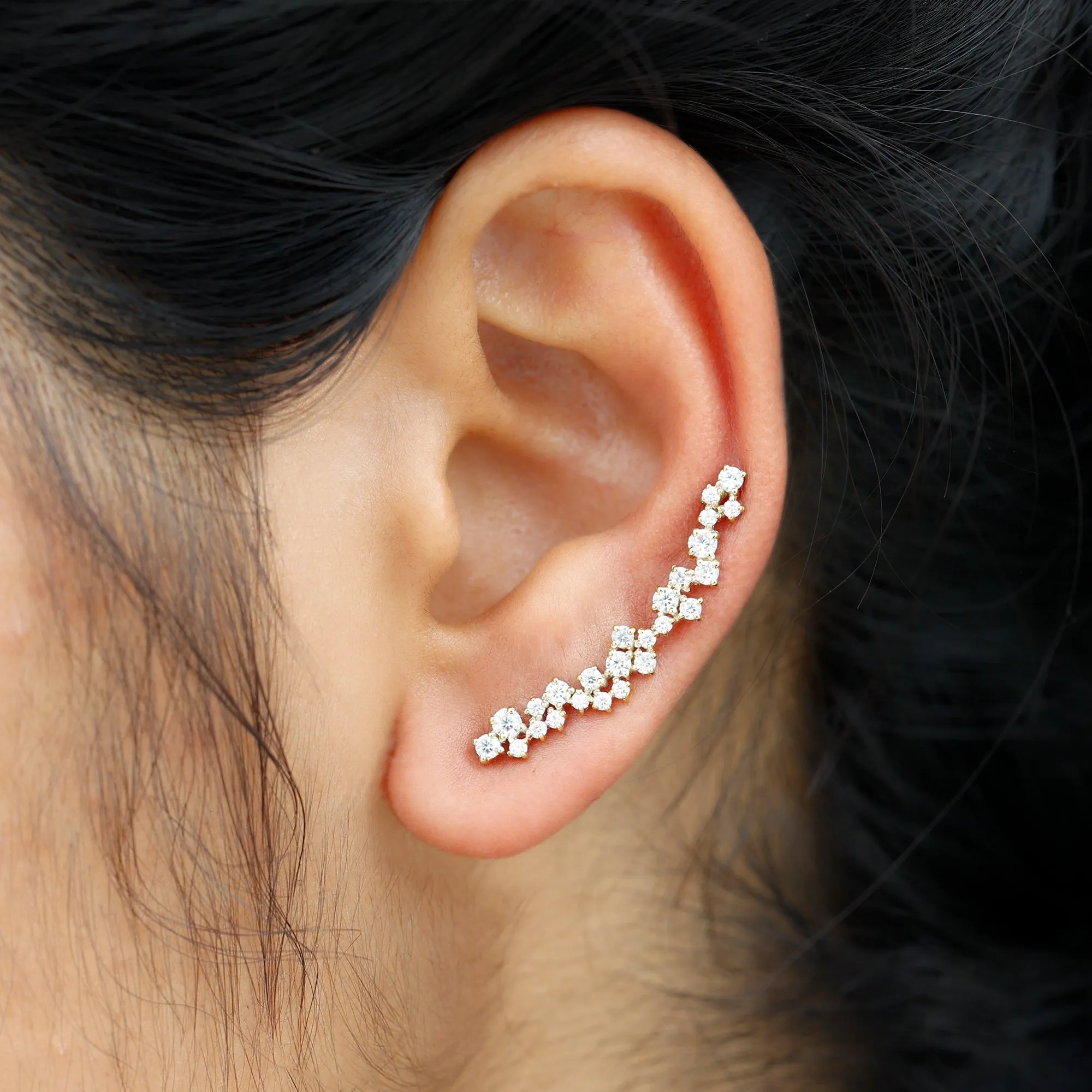 Certified Round Moissanite Cluster Climber Earring