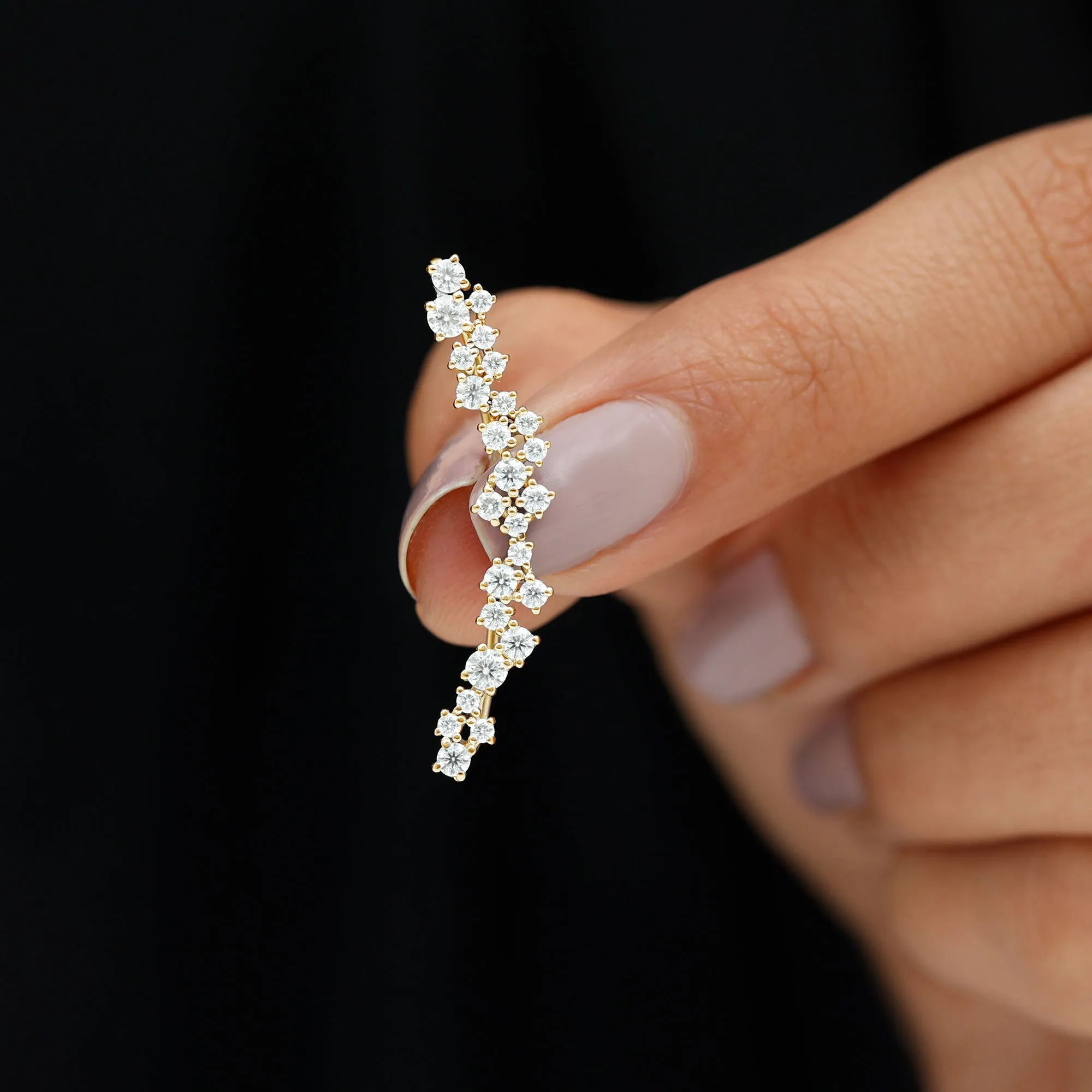 Certified Round Moissanite Cluster Climber Earring