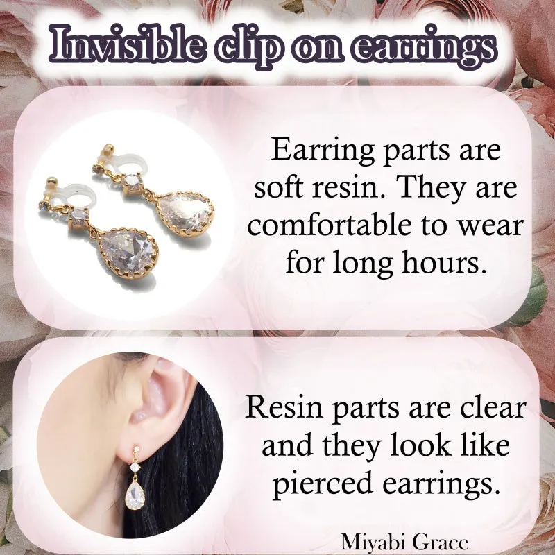 Cheery Blossom and White Cat Invisible Clip On Stud Earrings