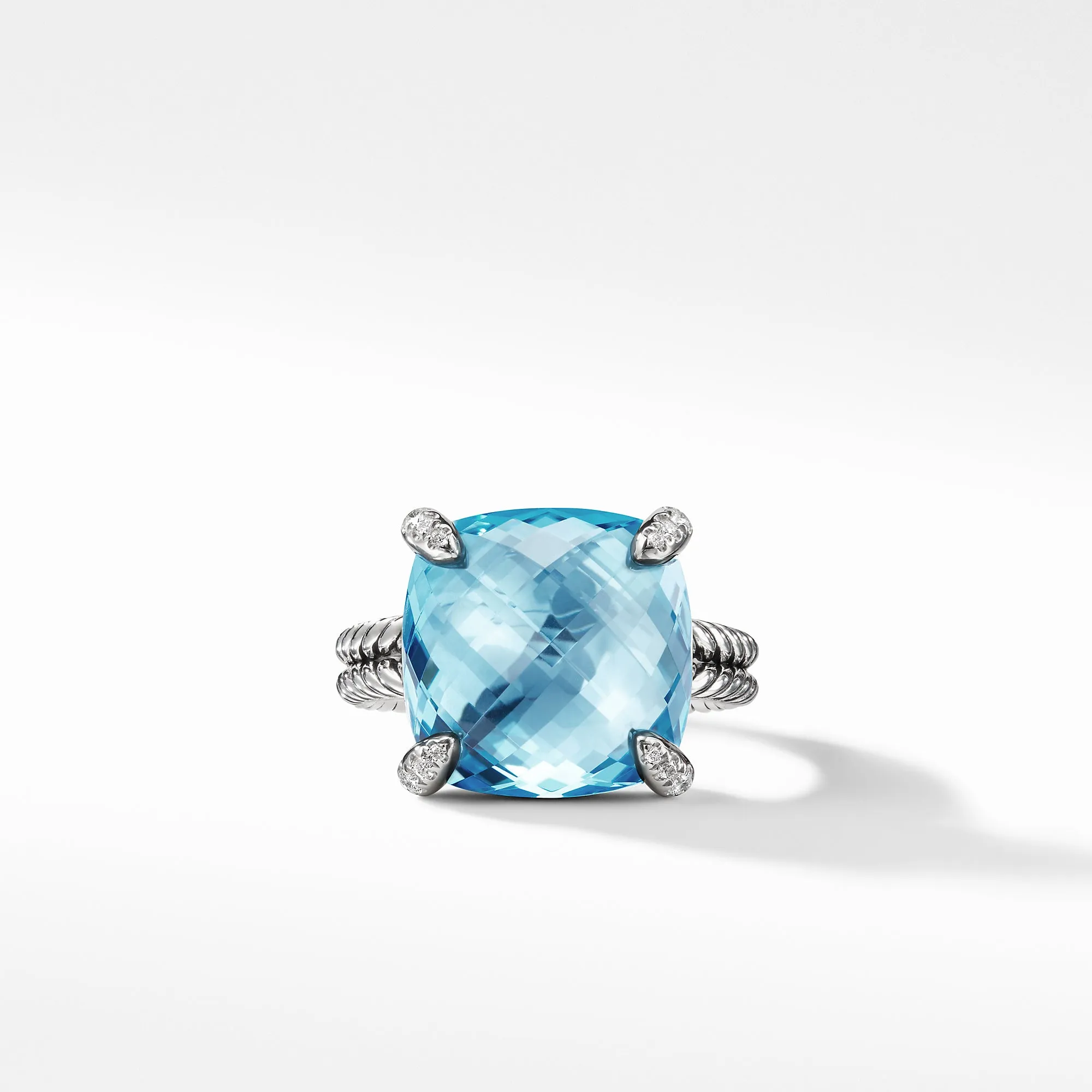 Châtelaine® Ring with Blue Topaz Diamonds, 14mm, Size 6