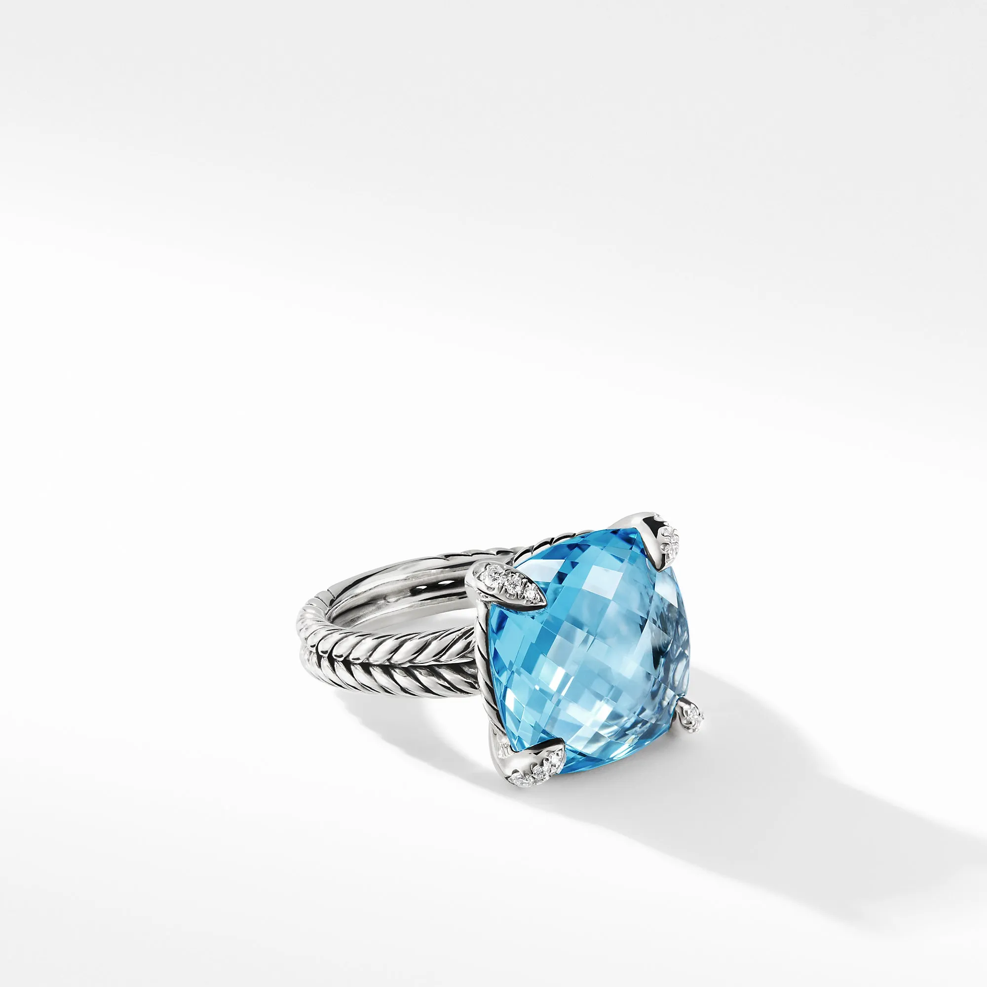 Châtelaine® Ring with Blue Topaz Diamonds, 14mm, Size 6