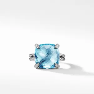 Châtelaine® Ring with Blue Topaz Diamonds, 14mm, Size 6