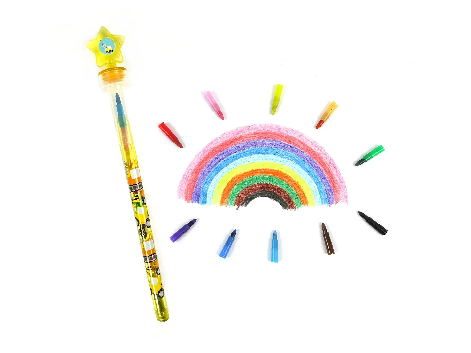Construction Stackable Crayon with Stamper Topper