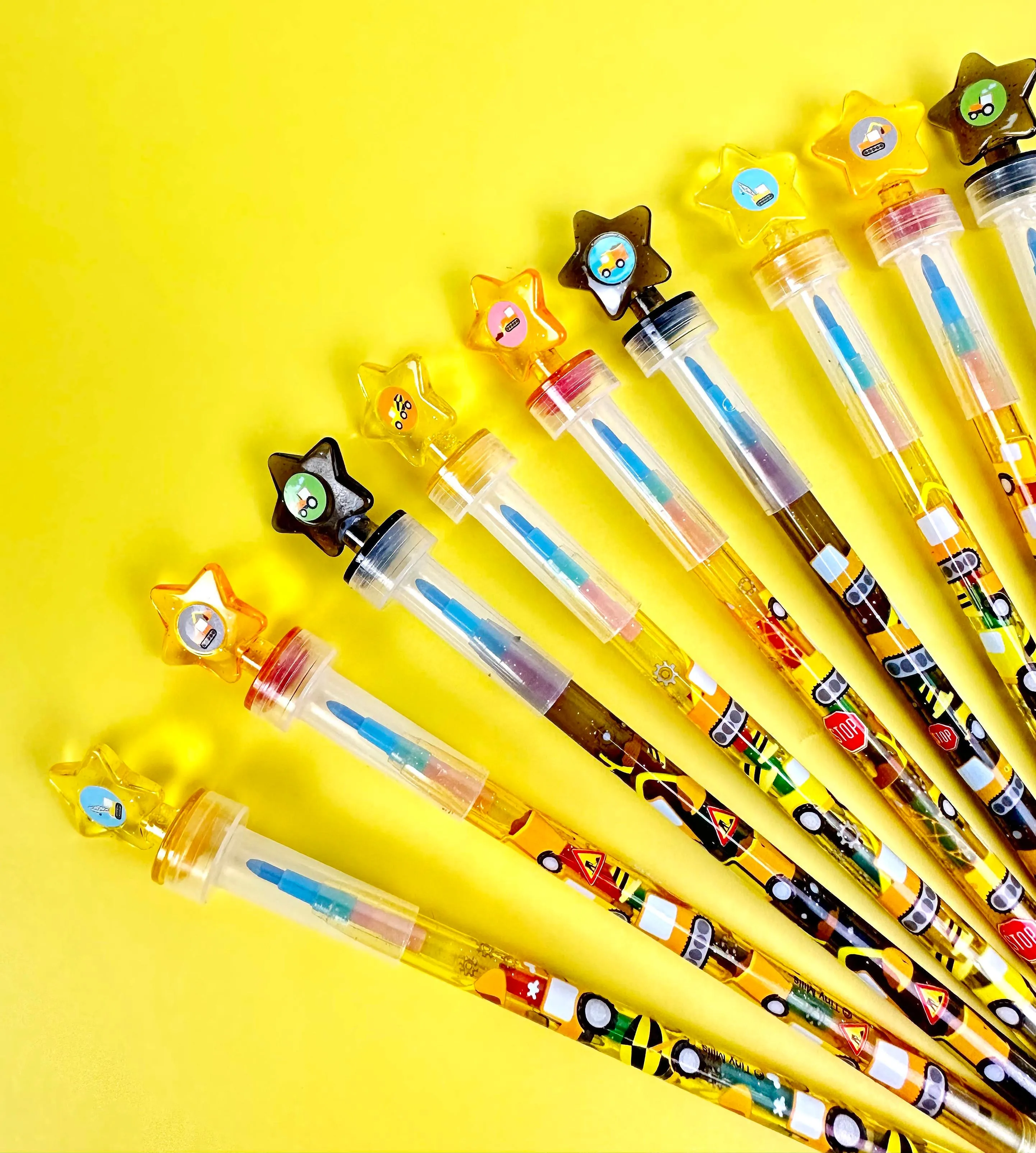 Construction Stackable Crayon with Stamper Topper
