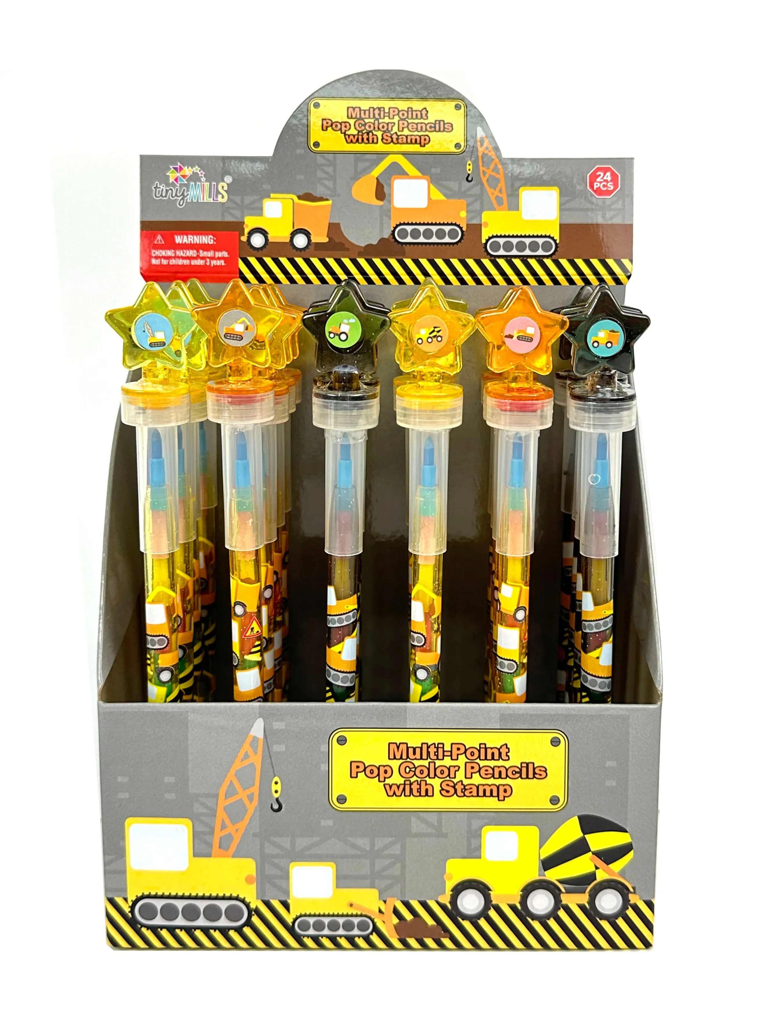 Construction Stackable Crayon with Stamper Topper