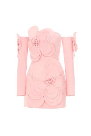 CULT MIA X HAPPY CLOTHING AMORA A-LINE SLEEVED VELVET MINI DRESS IN PINK