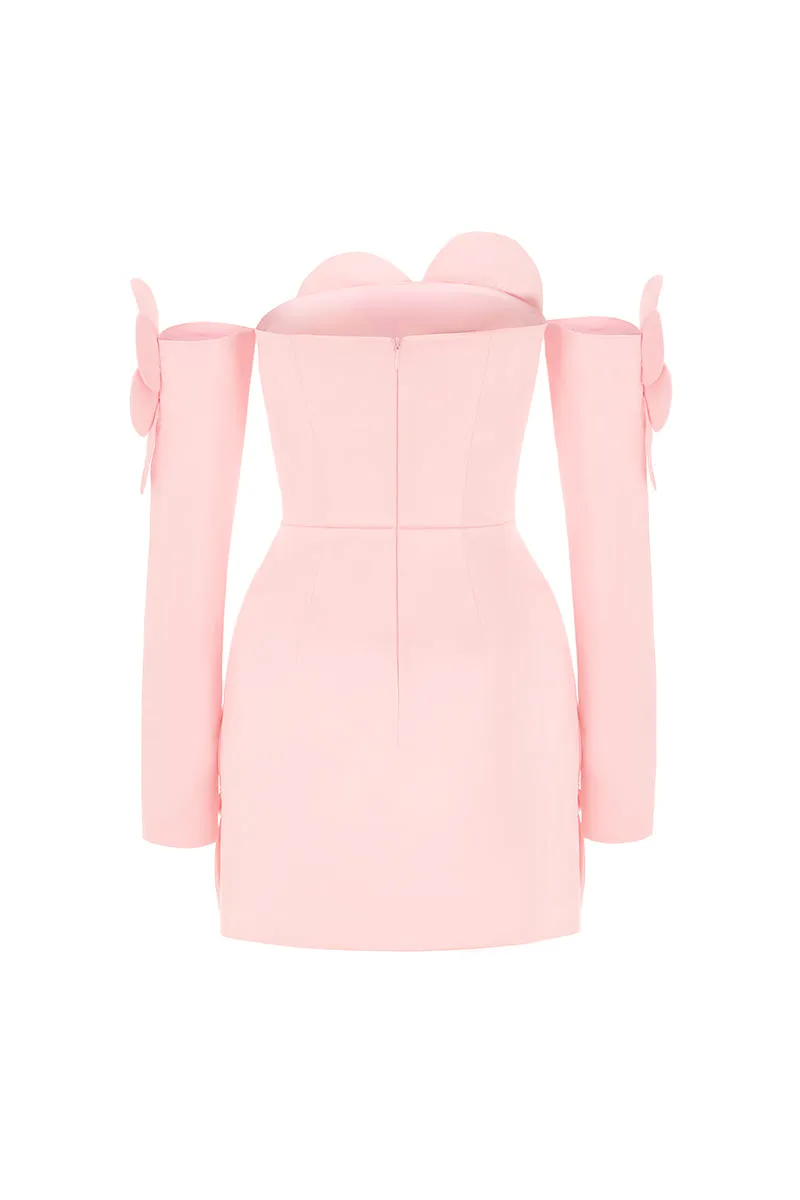 CULT MIA X HAPPY CLOTHING AMORA A-LINE SLEEVED VELVET MINI DRESS IN PINK