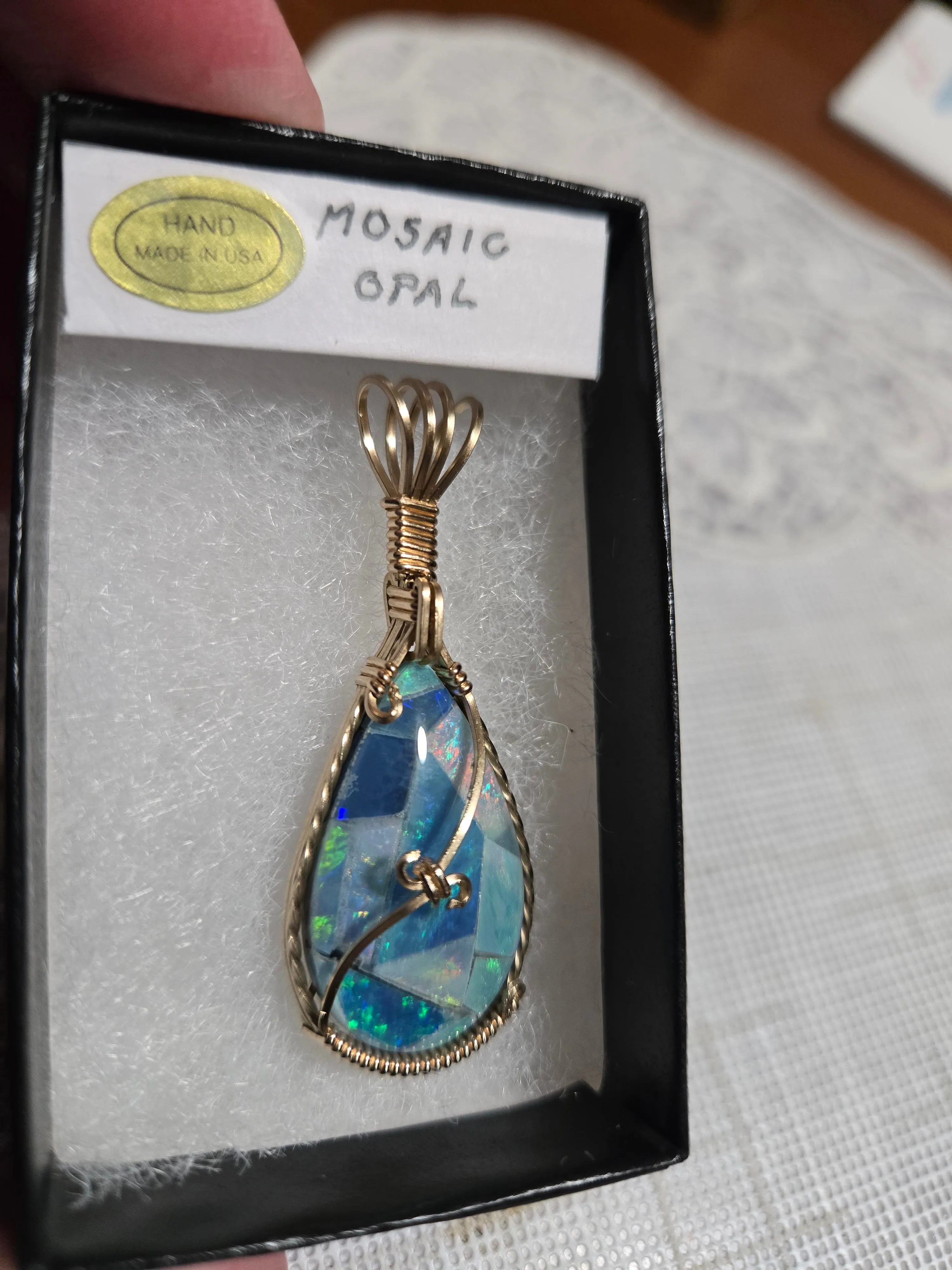 Custom Wire Wrapped Mosaic Australian Opal Necklace/Pendant 14kgf