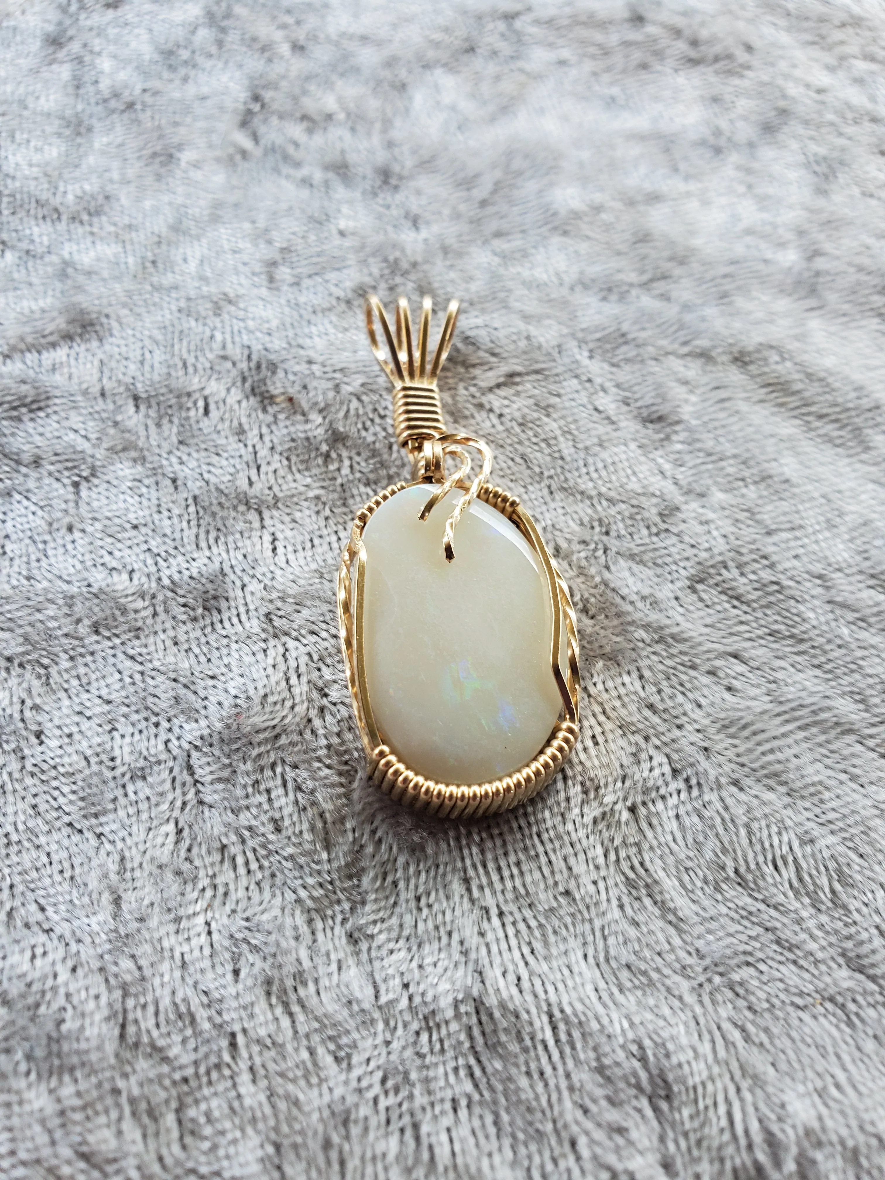 Custom Wire Wrapped Opal from Lightening Ridge Australia Necklace/Pendant 14kgf
