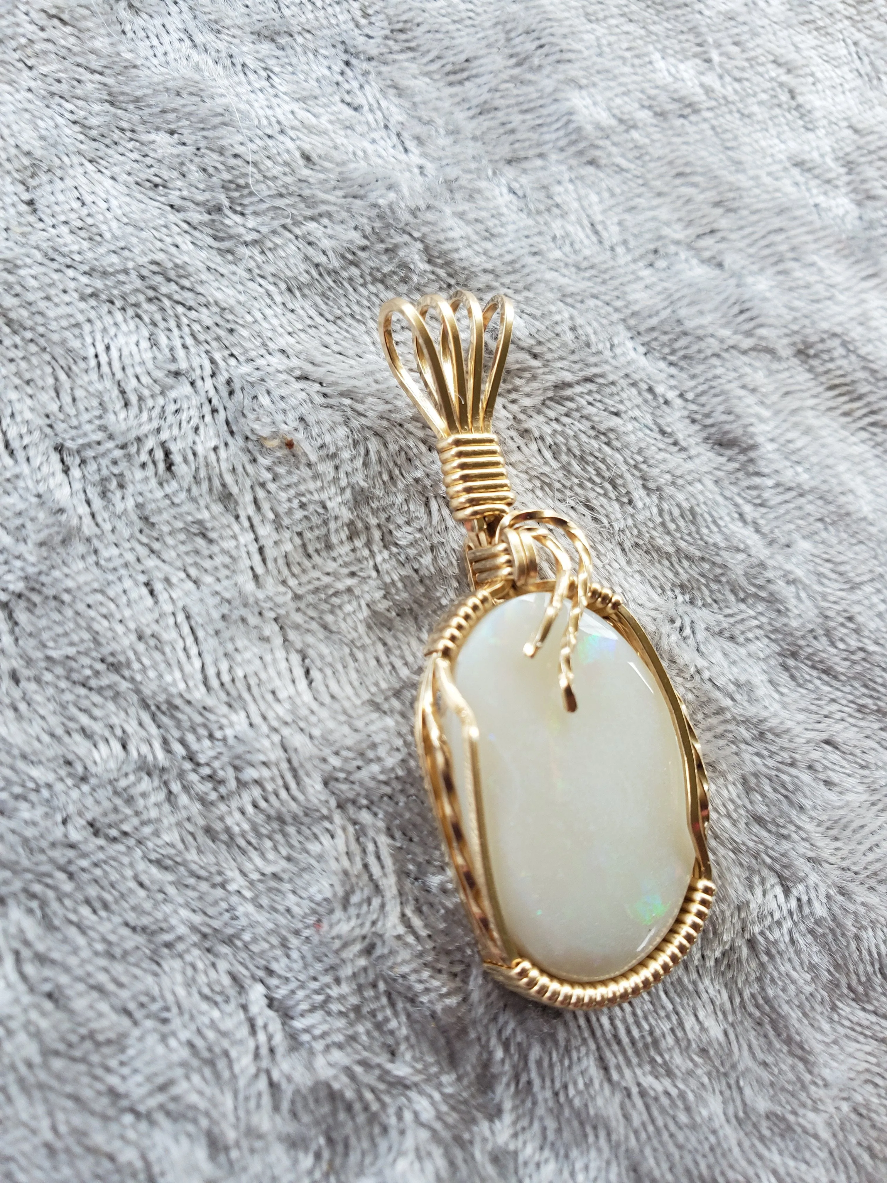 Custom Wire Wrapped Opal from Lightening Ridge Australia Necklace/Pendant 14kgf
