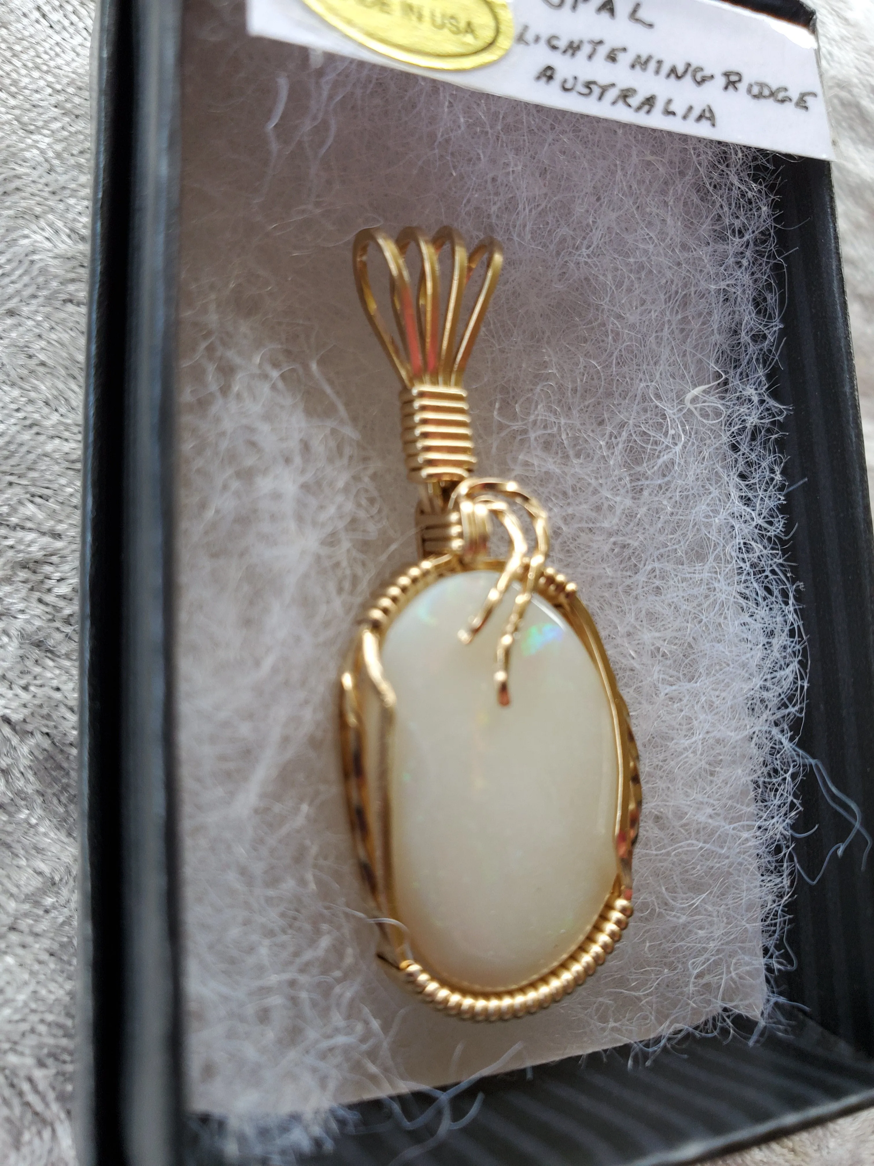 Custom Wire Wrapped Opal from Lightening Ridge Australia Necklace/Pendant 14kgf