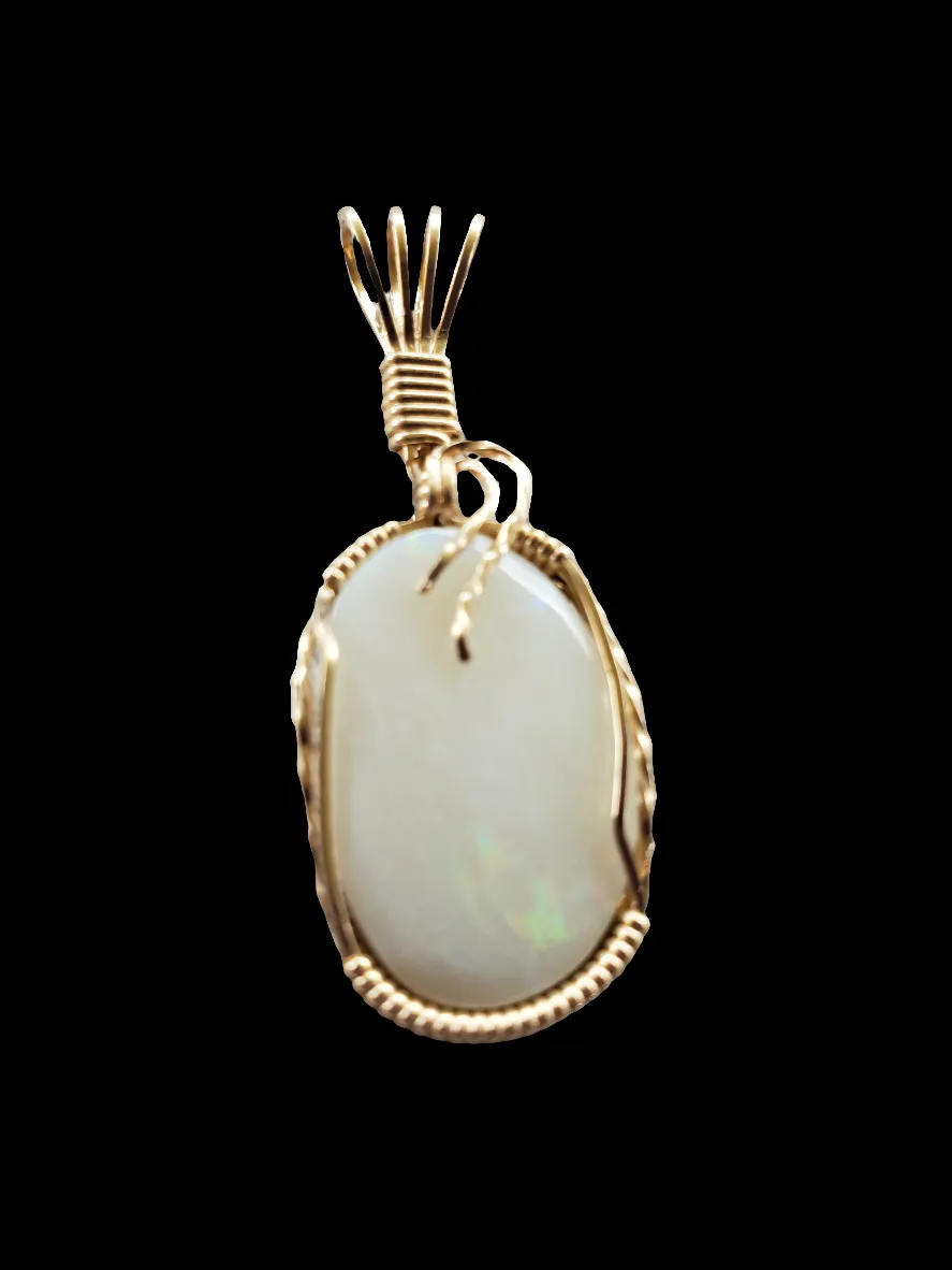 Custom Wire Wrapped Opal from Lightening Ridge Australia Necklace/Pendant 14kgf