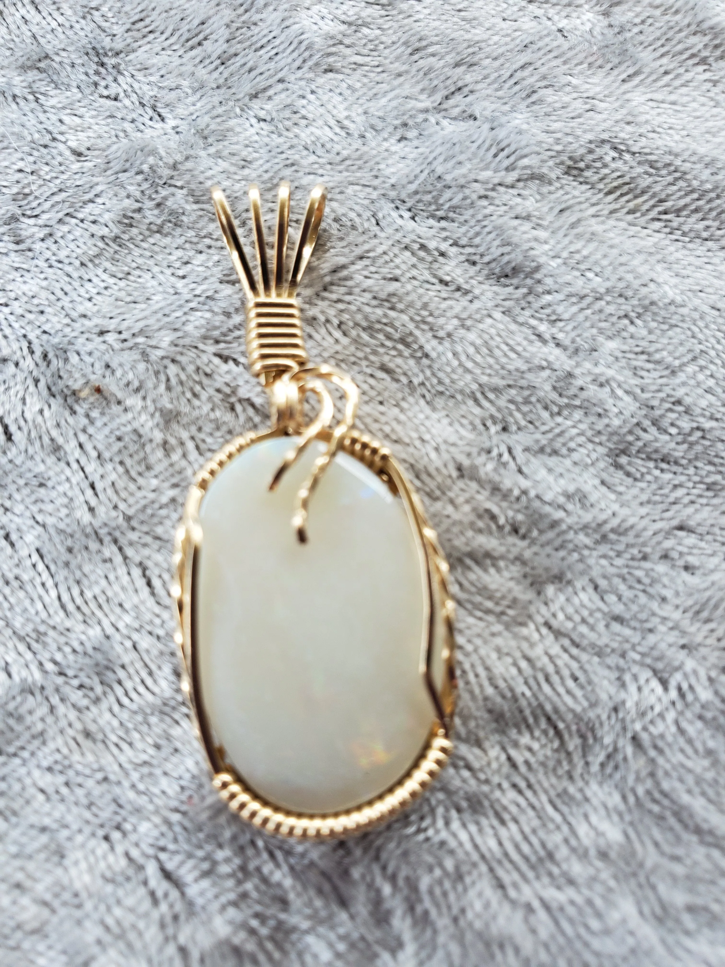 Custom Wire Wrapped Opal from Lightening Ridge Australia Necklace/Pendant 14kgf