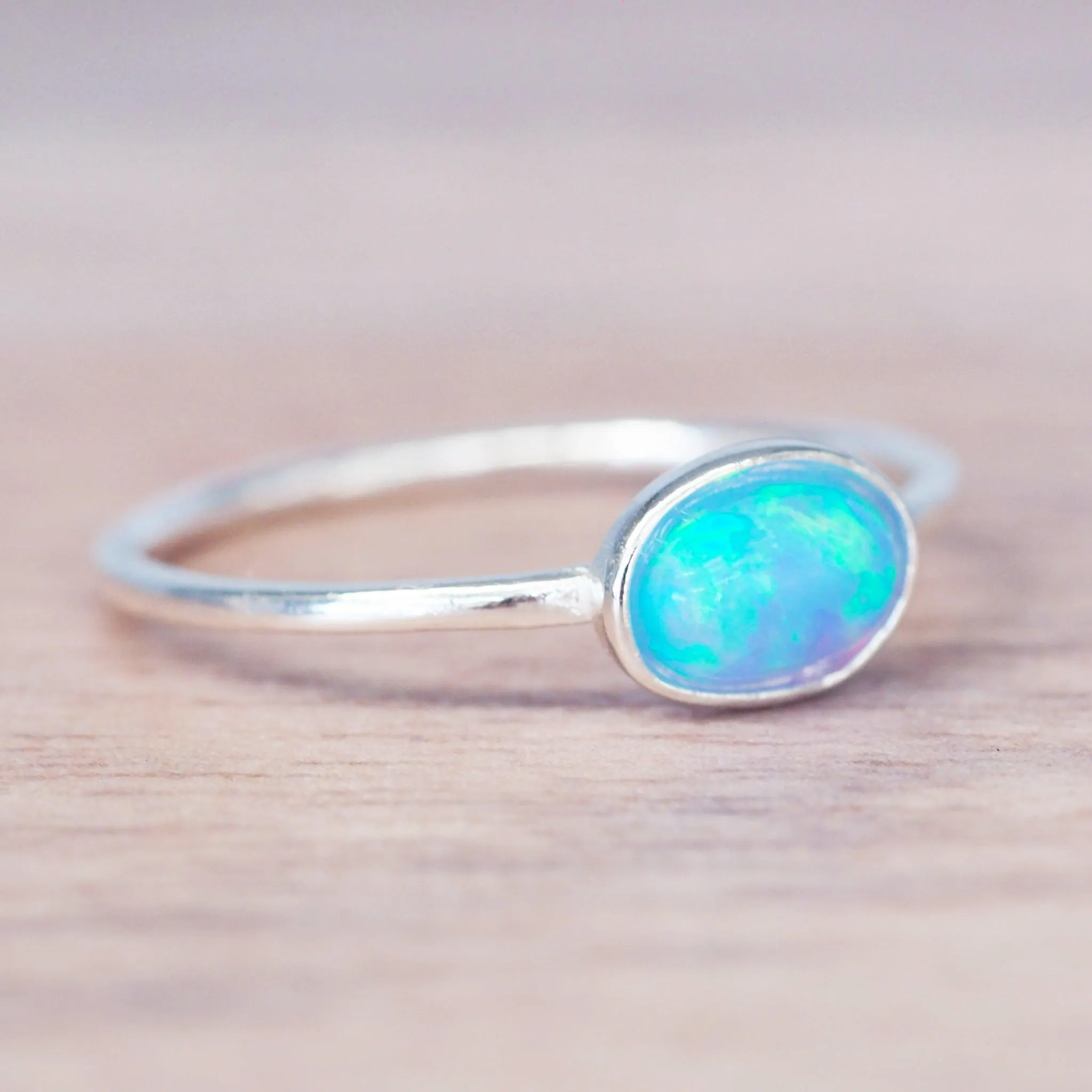 Dainty Blue Opal Ring
