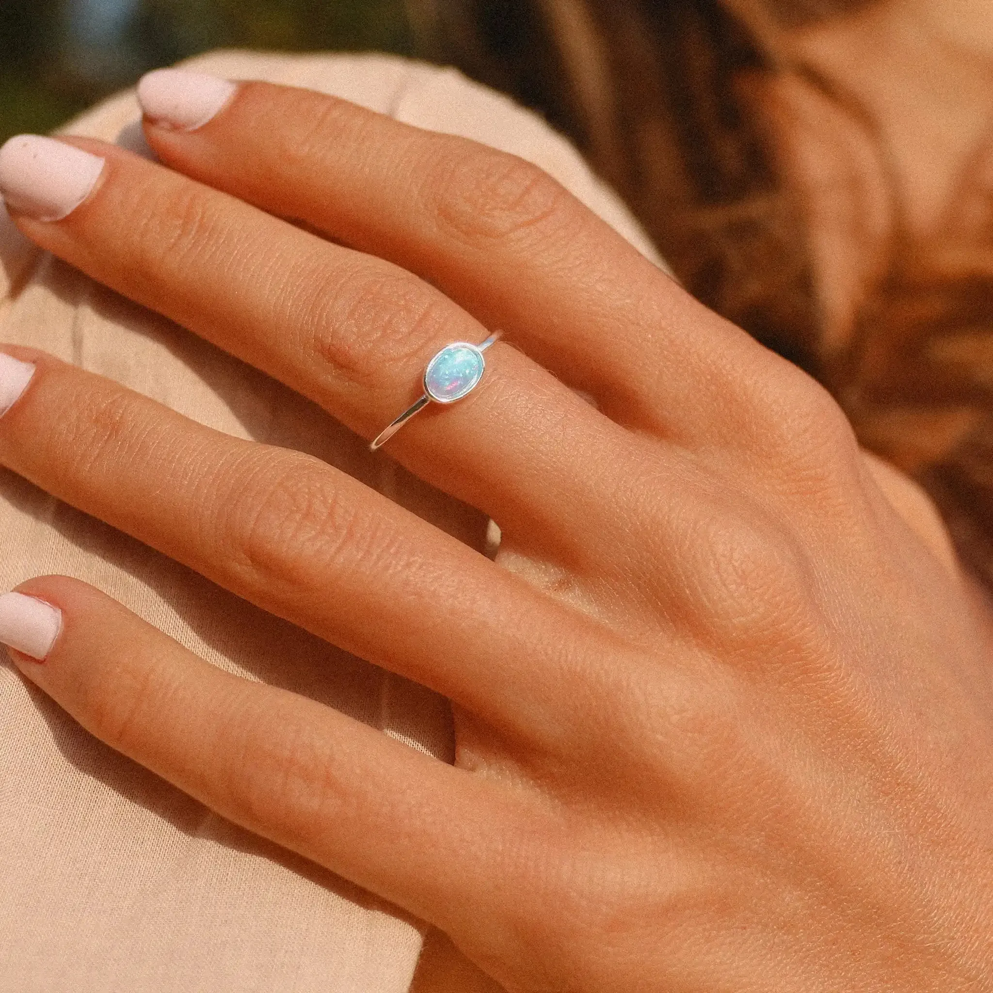 Dainty Blue Opal Ring