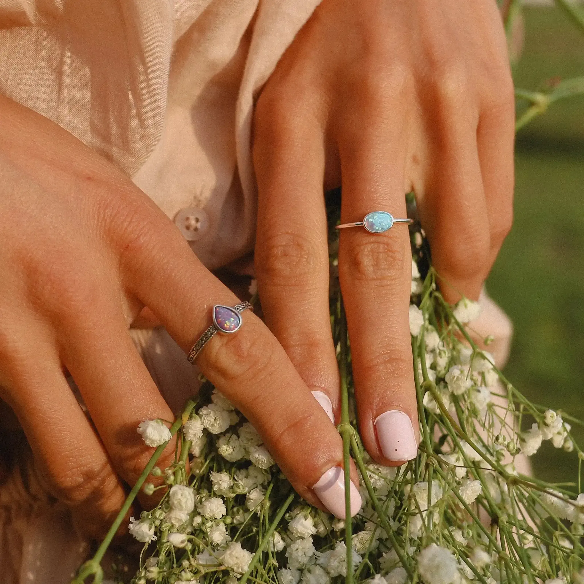 Dainty Blue Opal Ring