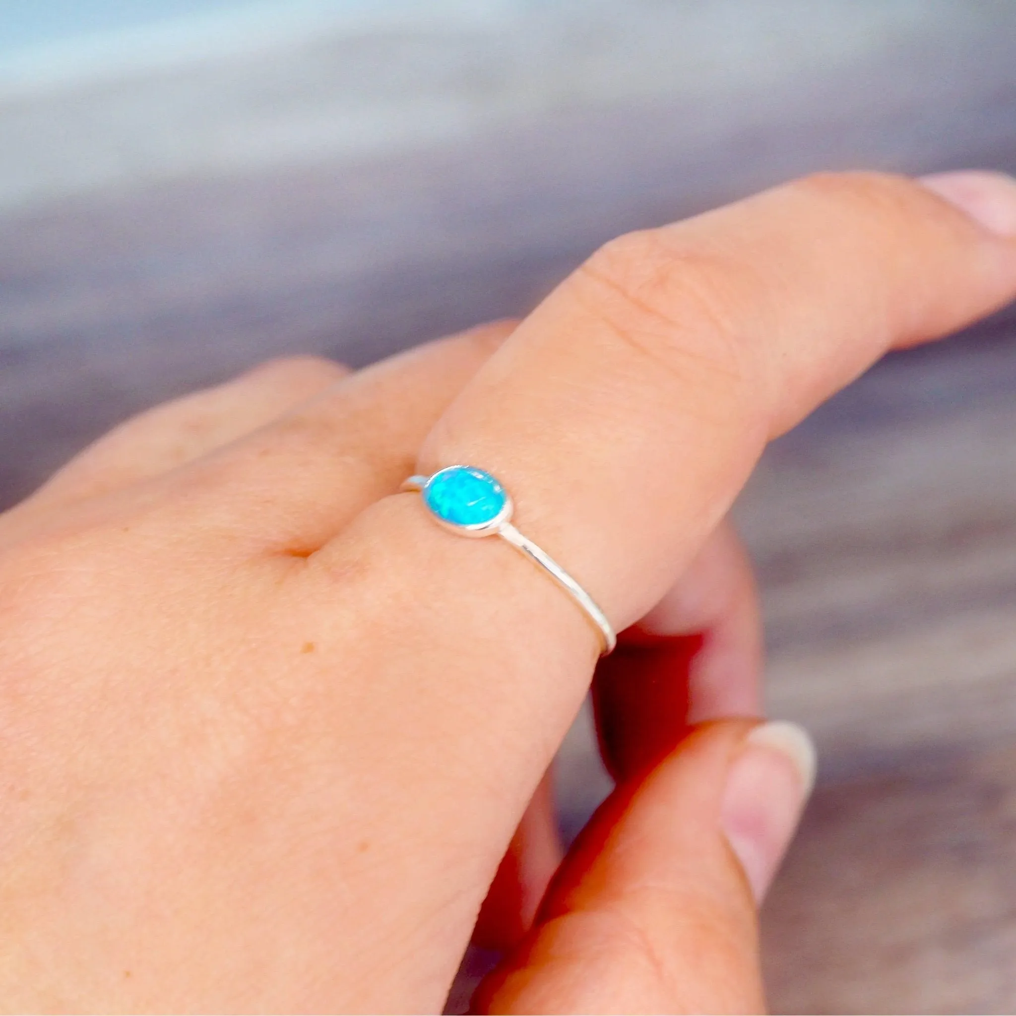 Dainty Blue Opal Ring