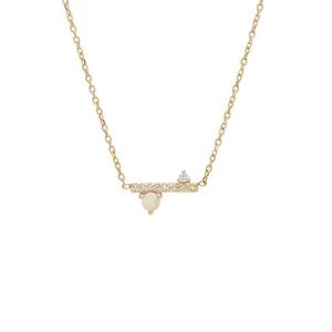 Diamond Dusted Meridian Necklace - 14k Gold, Opal, & White Diamond