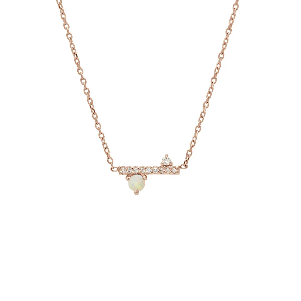 Diamond Dusted Meridian Necklace - 14k Gold, Opal, & White Diamond
